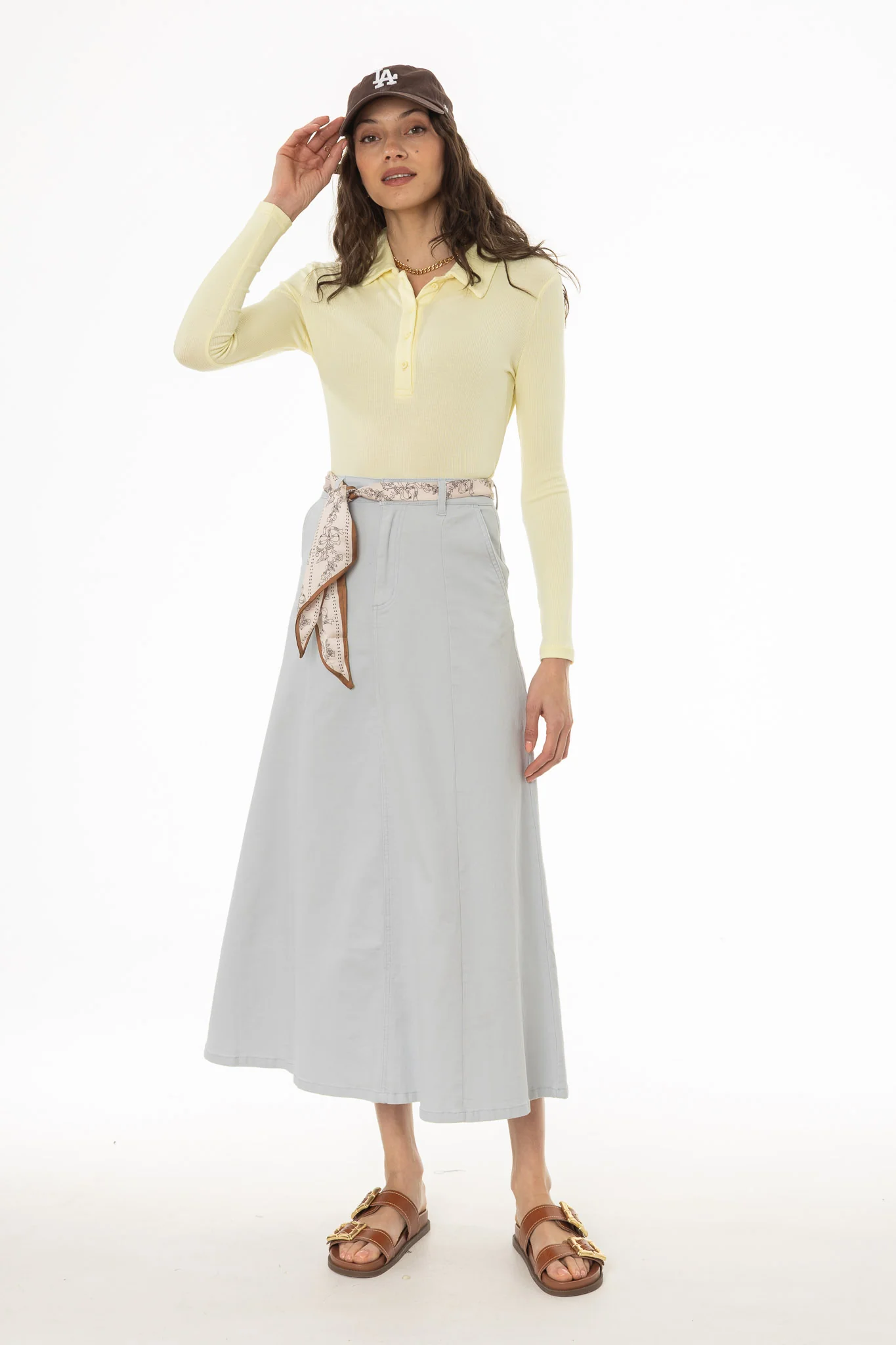Light Blue Panel Flare Maxi Skirt - Image 5