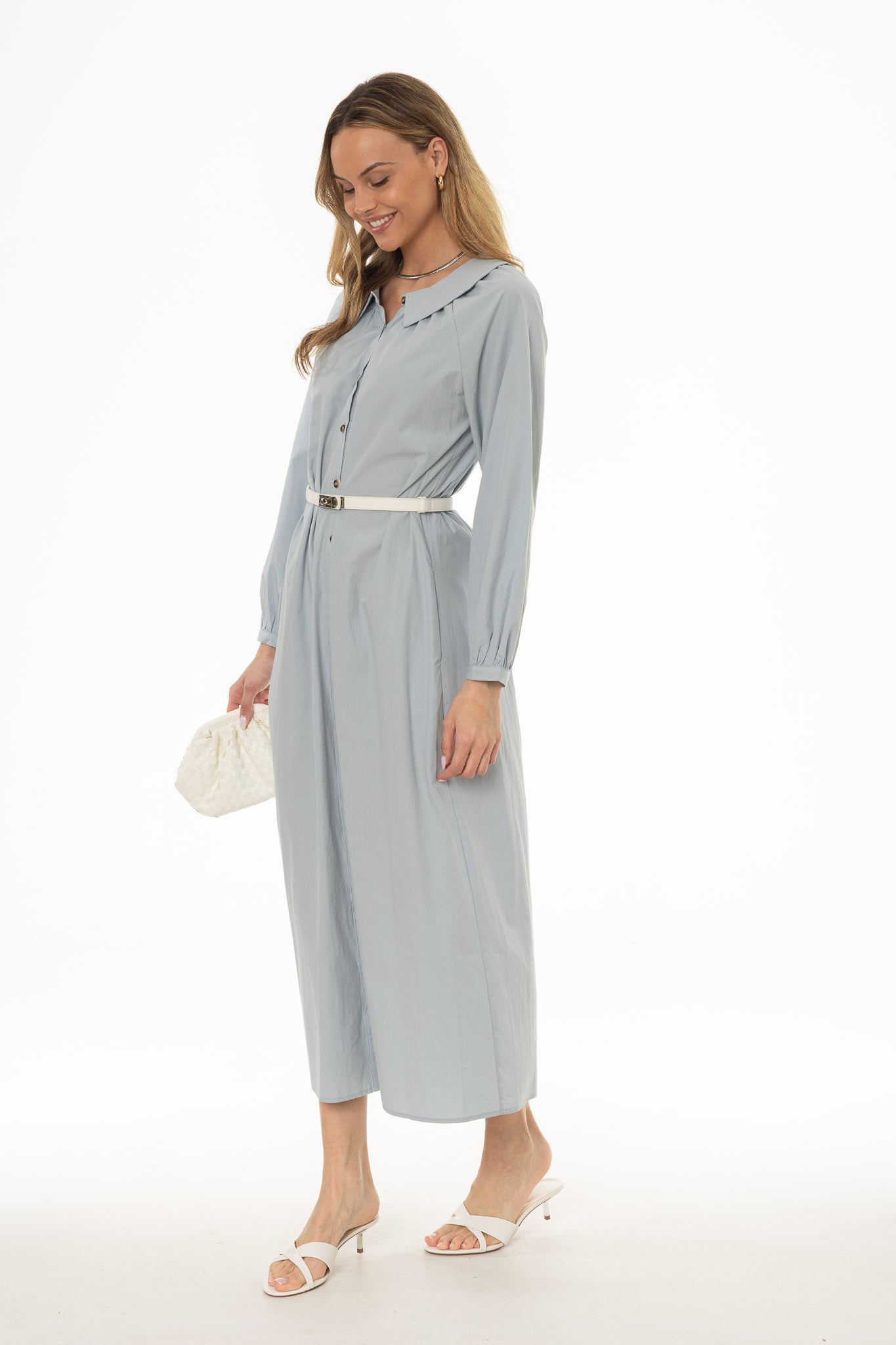 Light Blue Peter Pan Collar Shirt Dress - Image 3