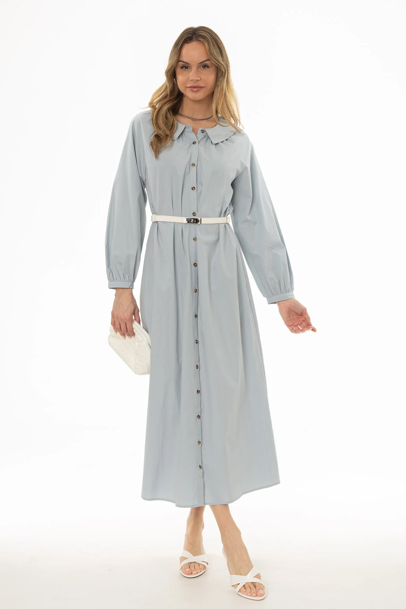 Light Blue Peter Pan Collar Shirt Dress - Image 5