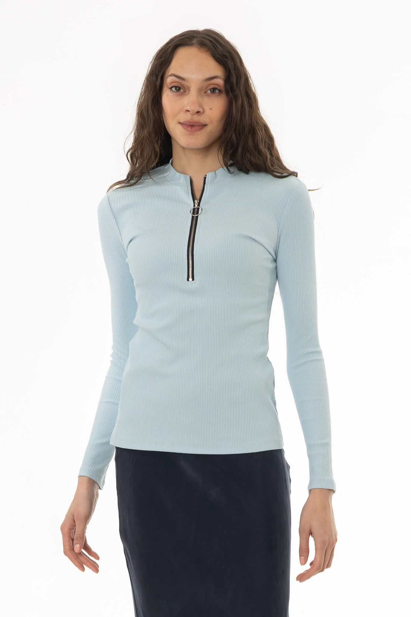 Light Blue Ribbed Zipper Top - Image 5
