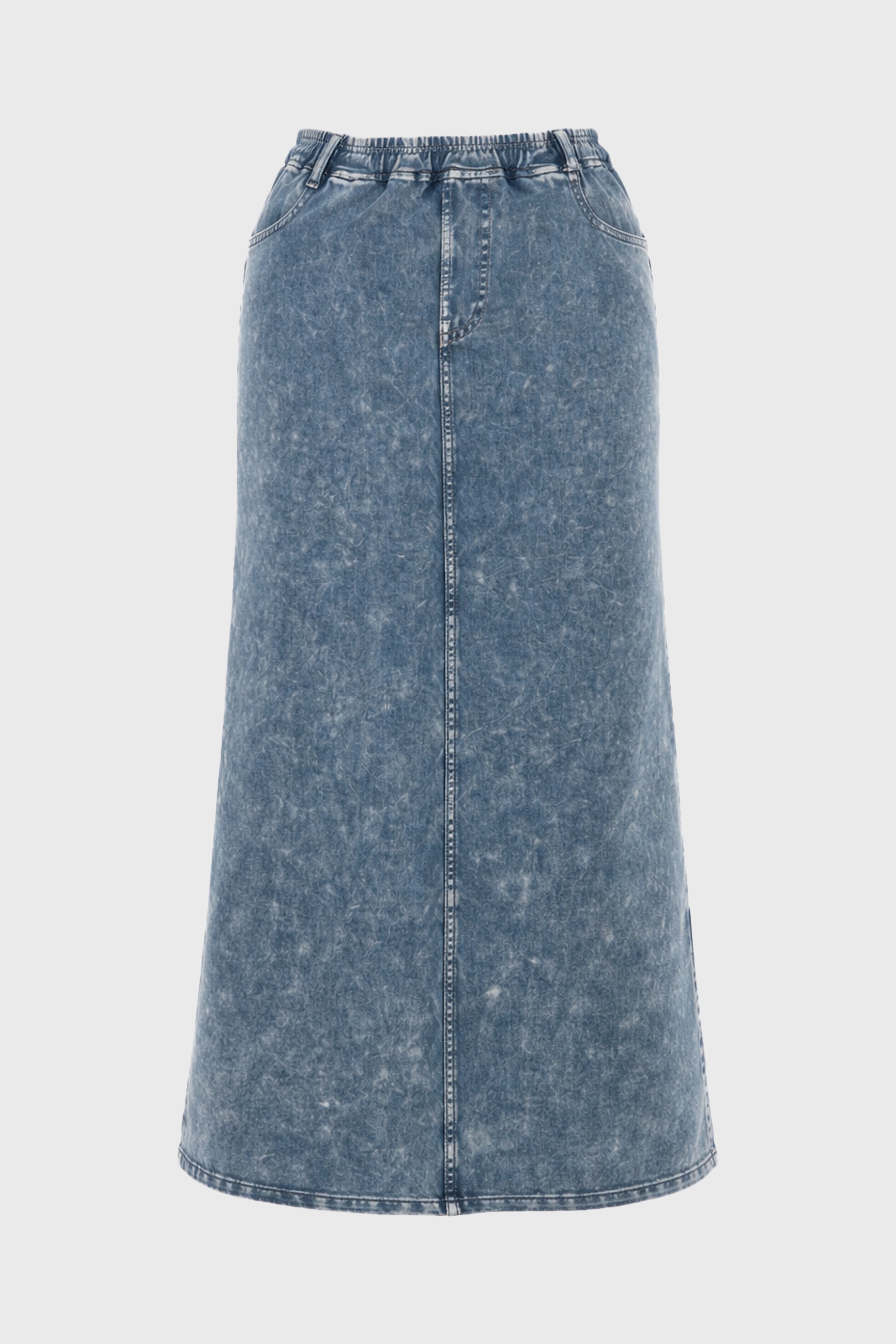 Light Blue Stretch Cotton Acid Wash Maxi Skirt - Image 6