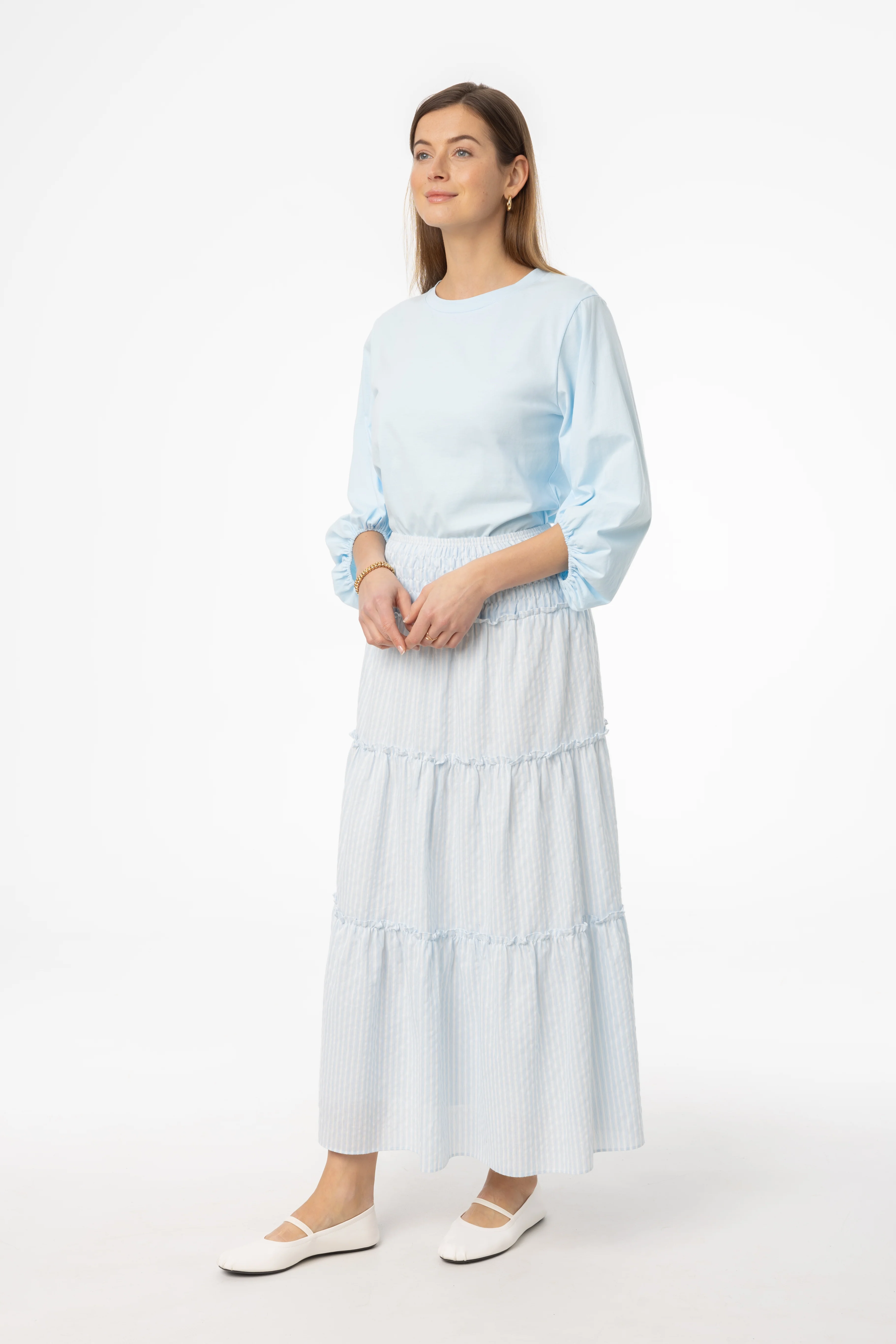 Light Blue Striped Maxi Skirt - Image 2