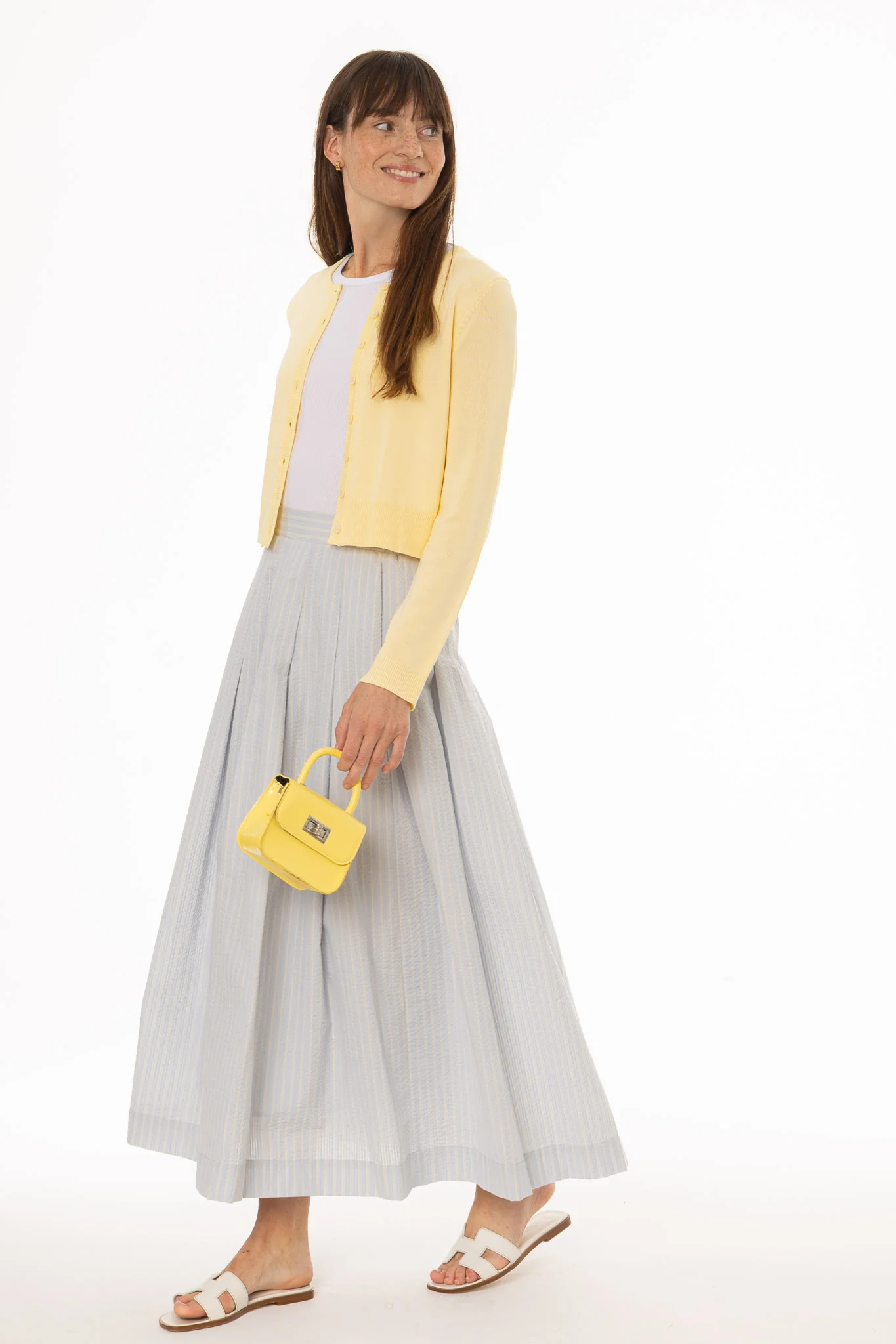 Light Blue Striped Pleated Maxi Skirt