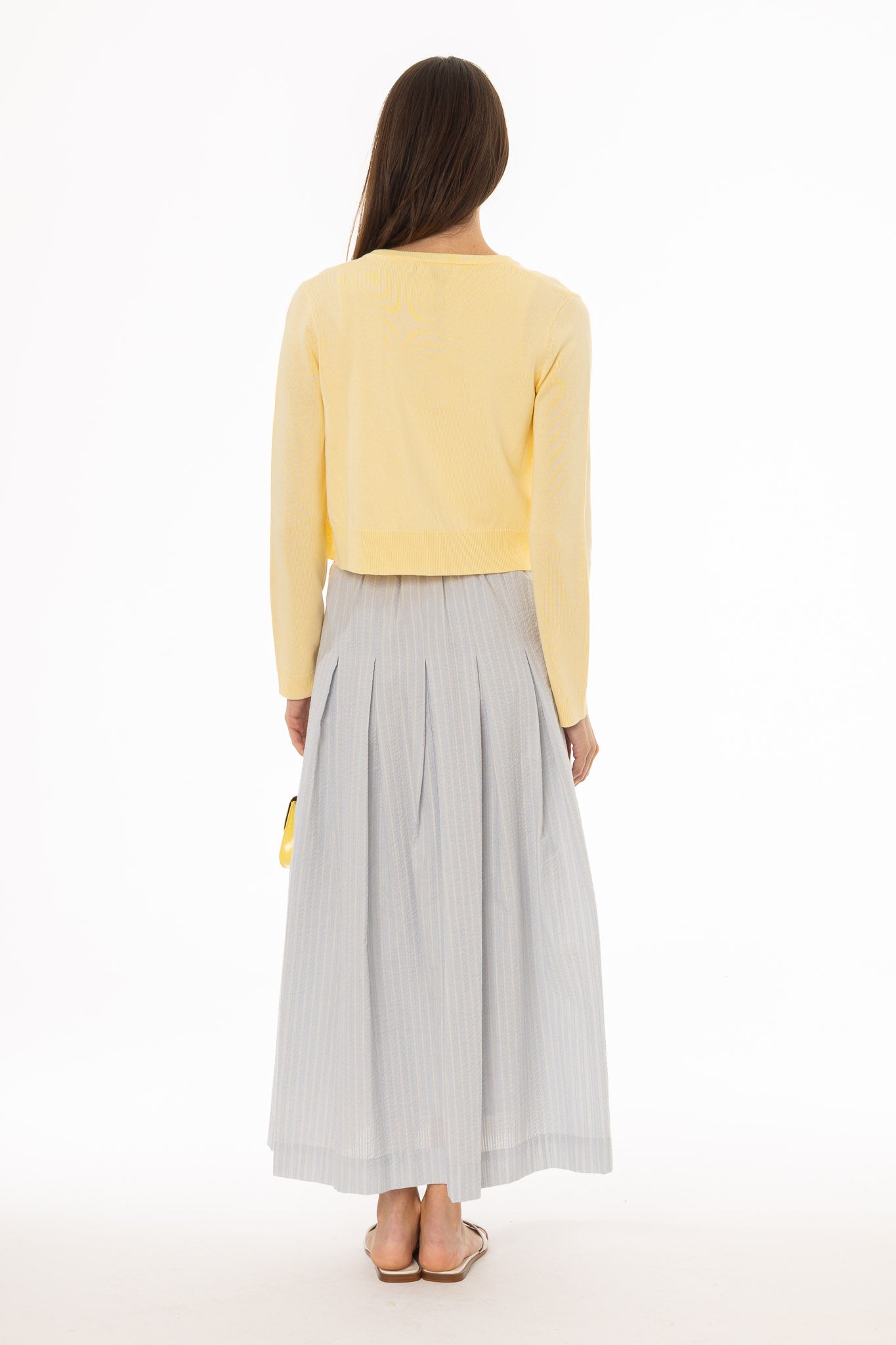 Light Blue Striped Pleated Maxi Skirt - Image 5