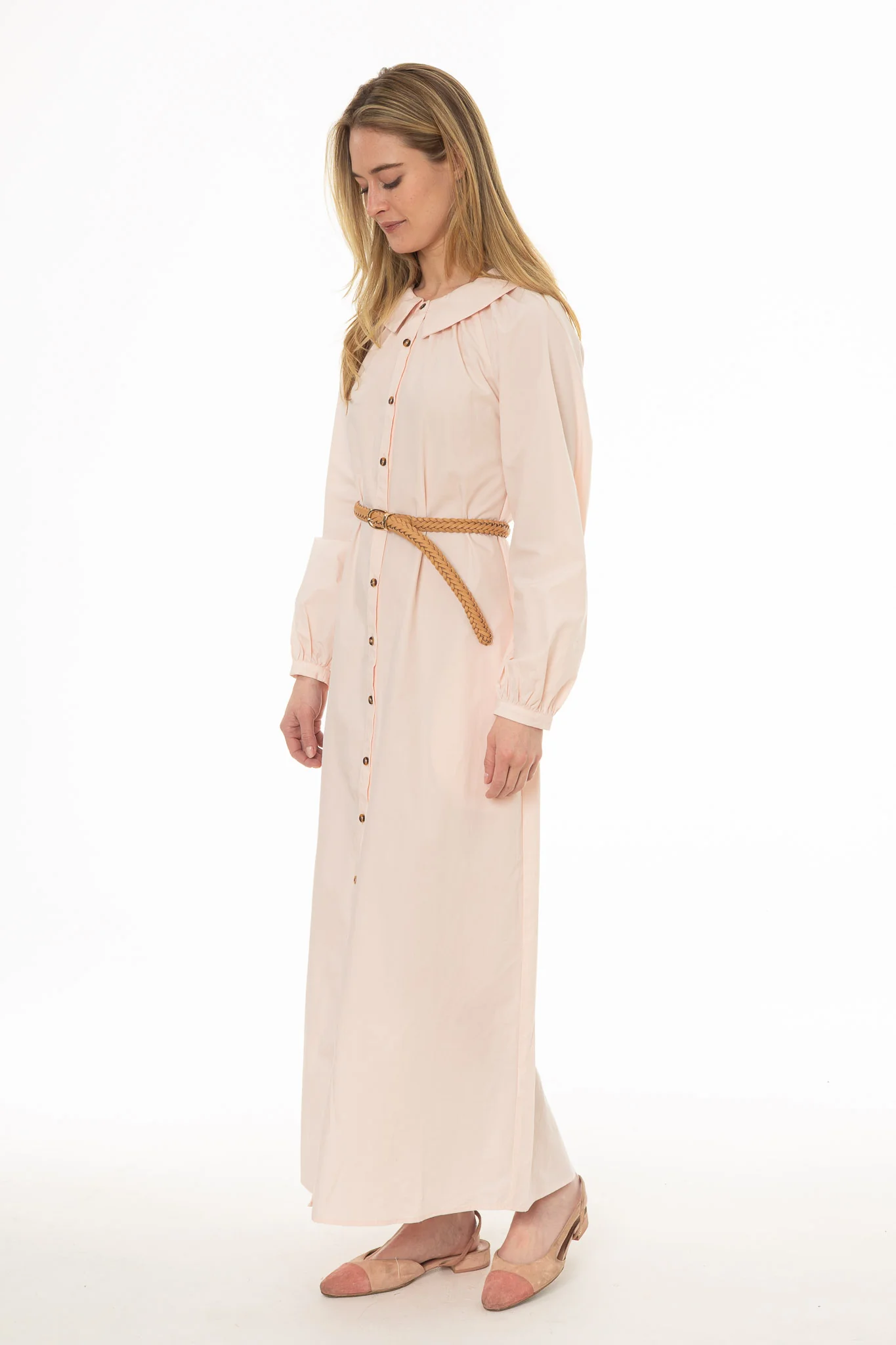 Light Pink Peter Pan Collar Shirt Dress - Image 3