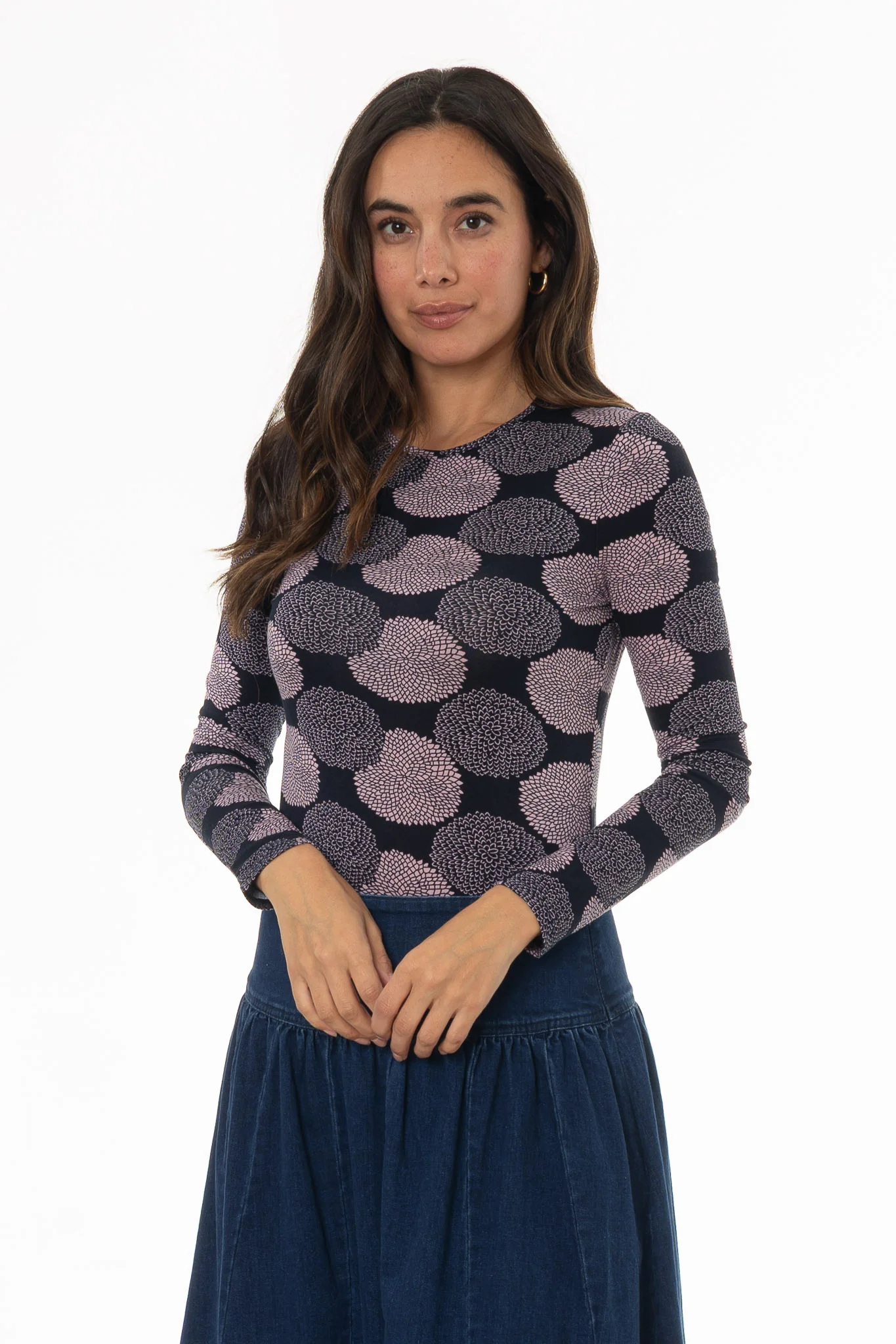Lilac Floral Printed Round Neck T-Shirt - Image 2