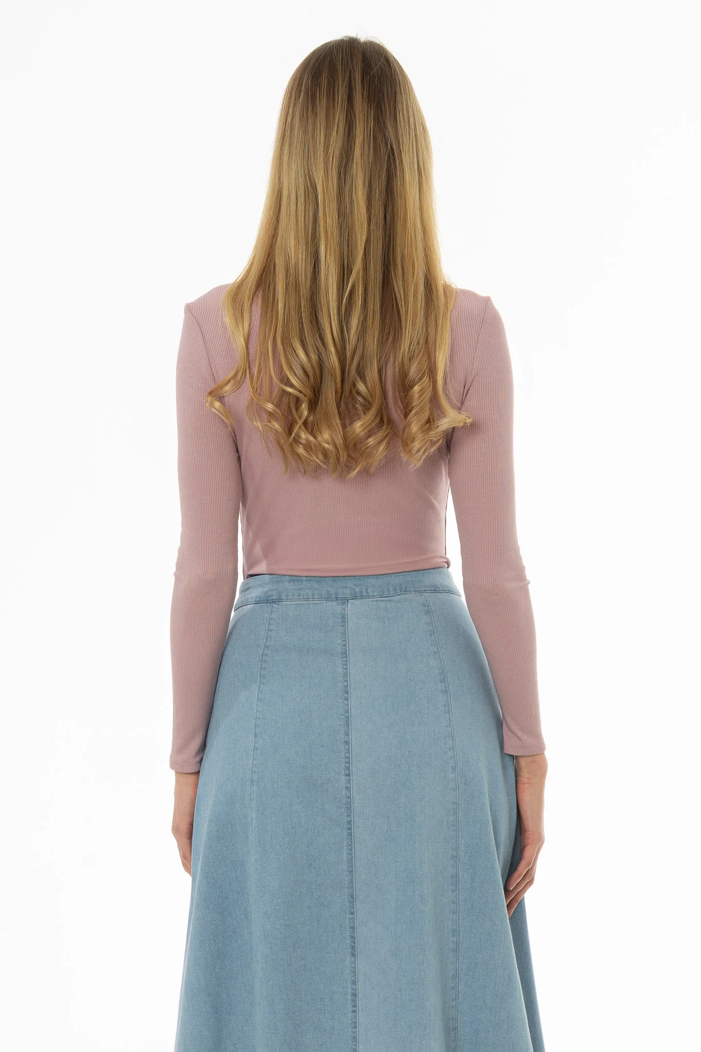 Mauve Long Sleeve Ribbed T-Shirt - Image 4