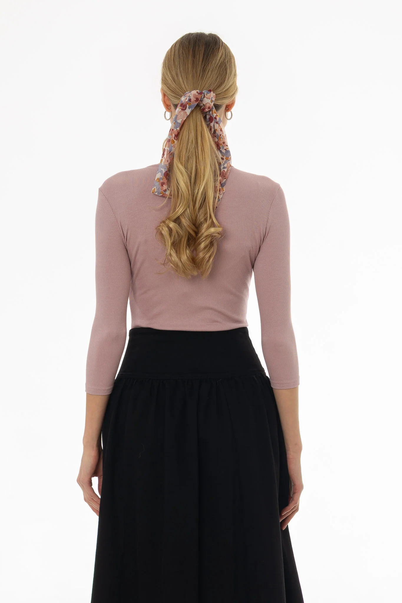 Mauve Ribbed Round Neck 3/4 Sleeve T-Shirt - Image 5