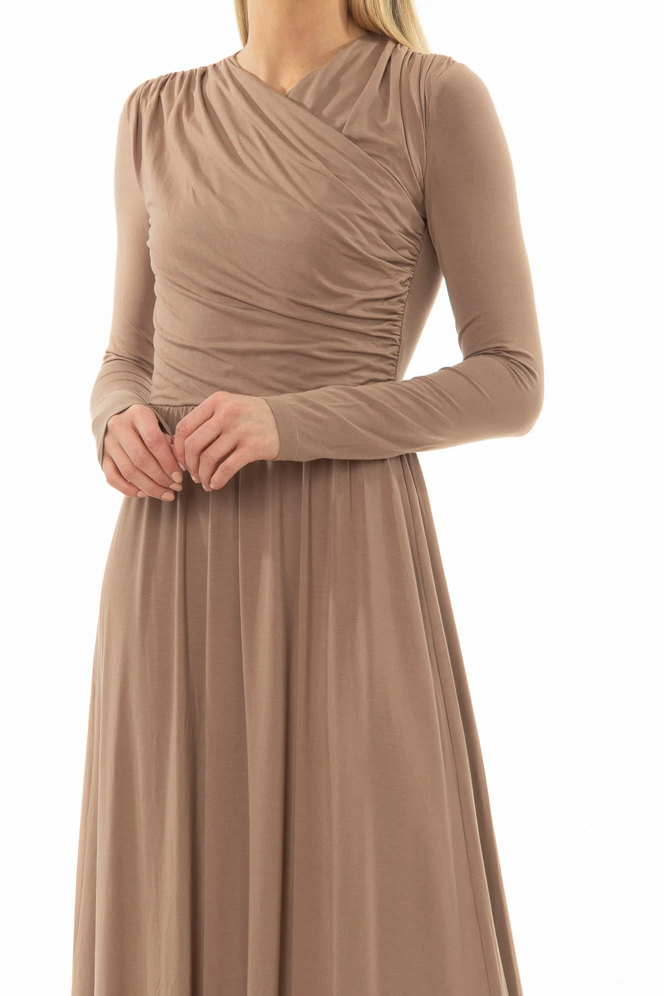 Mocha Crossover Draped Maxi Dress - Image 2