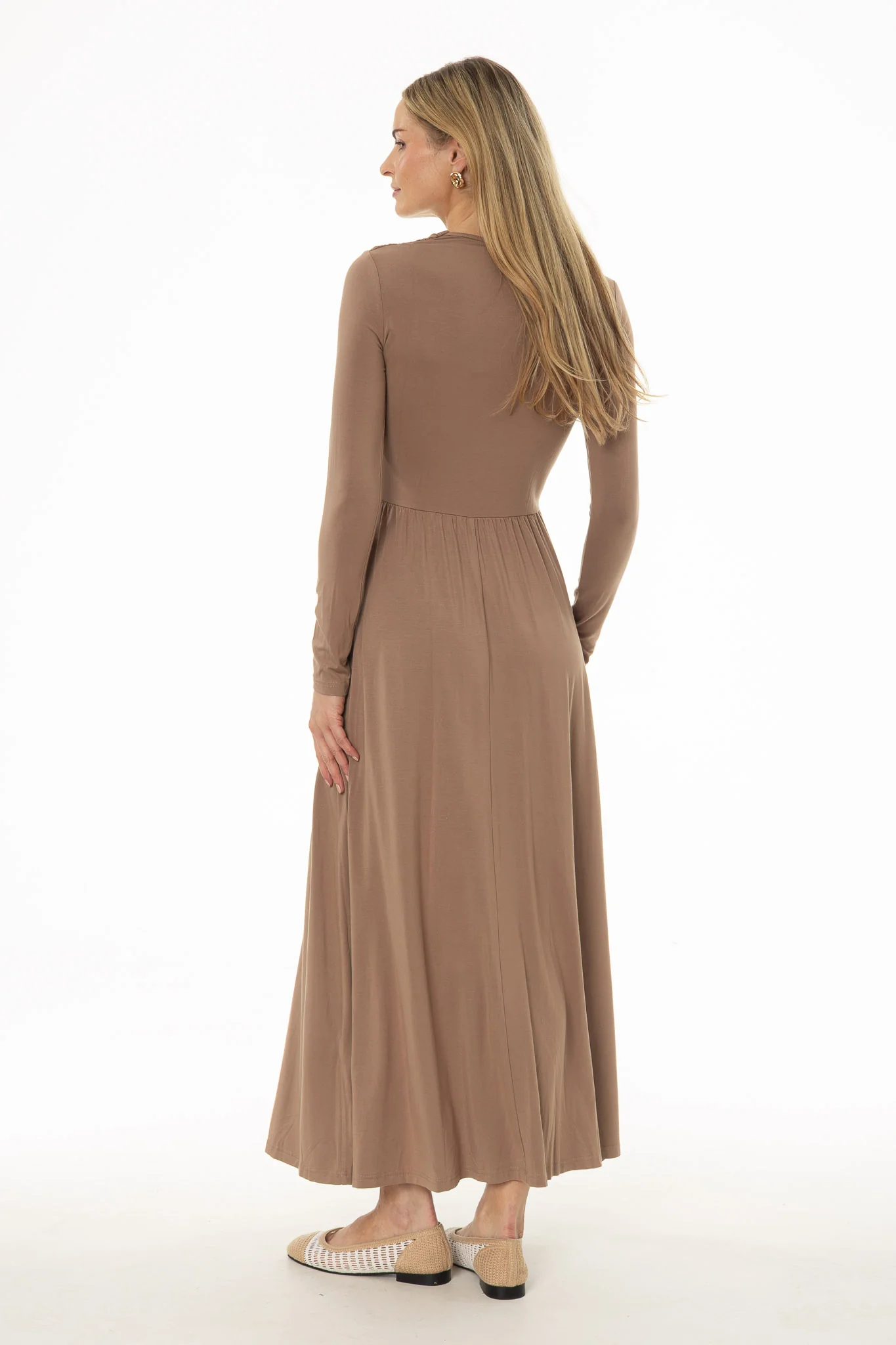Mocha Crossover Draped Maxi Dress - Image 4