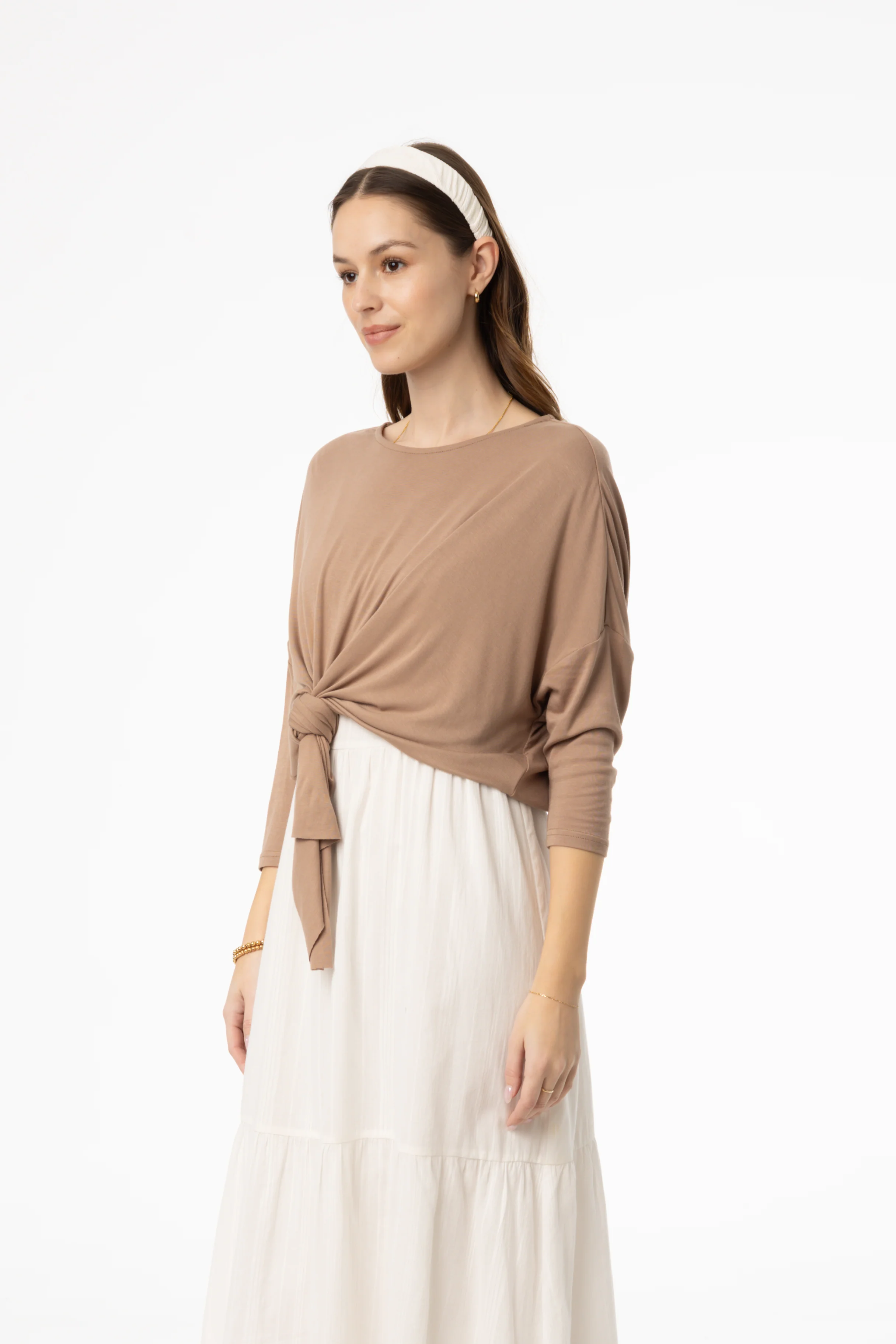 Mocha Dolman Tie Knot Tee - Image 2