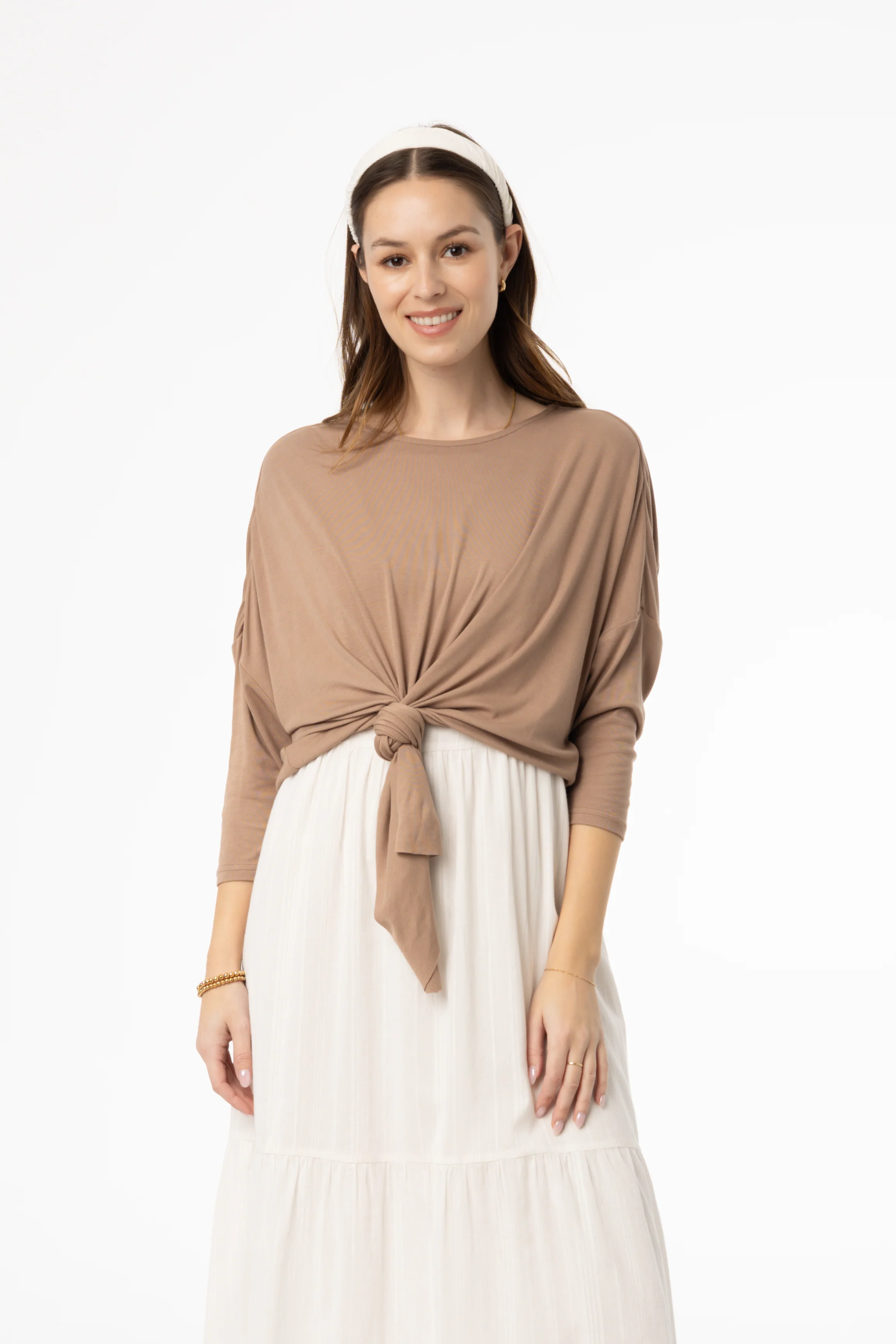 Mocha Dolman Tie Knot Tee - Image 4