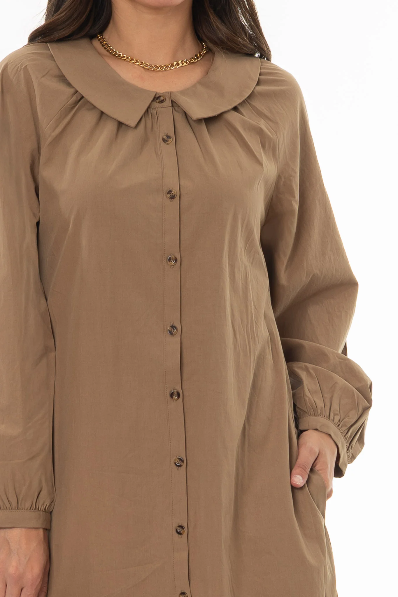 Mocha Peter Pan Collar Shirt Dress - Image 2