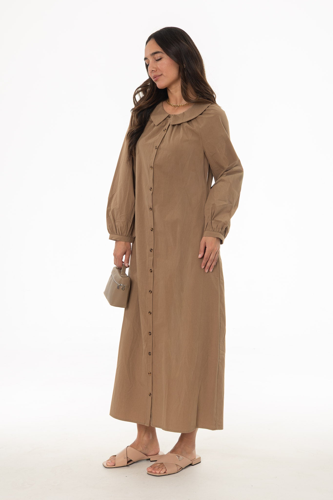 Mocha Peter Pan Collar Shirt Dress - Image 3