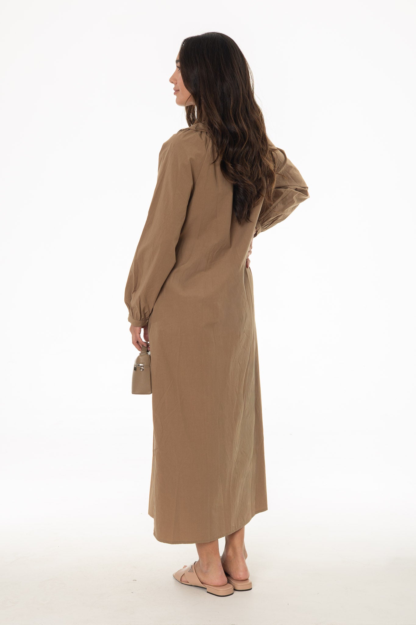 Mocha Peter Pan Collar Shirt Dress - Image 4