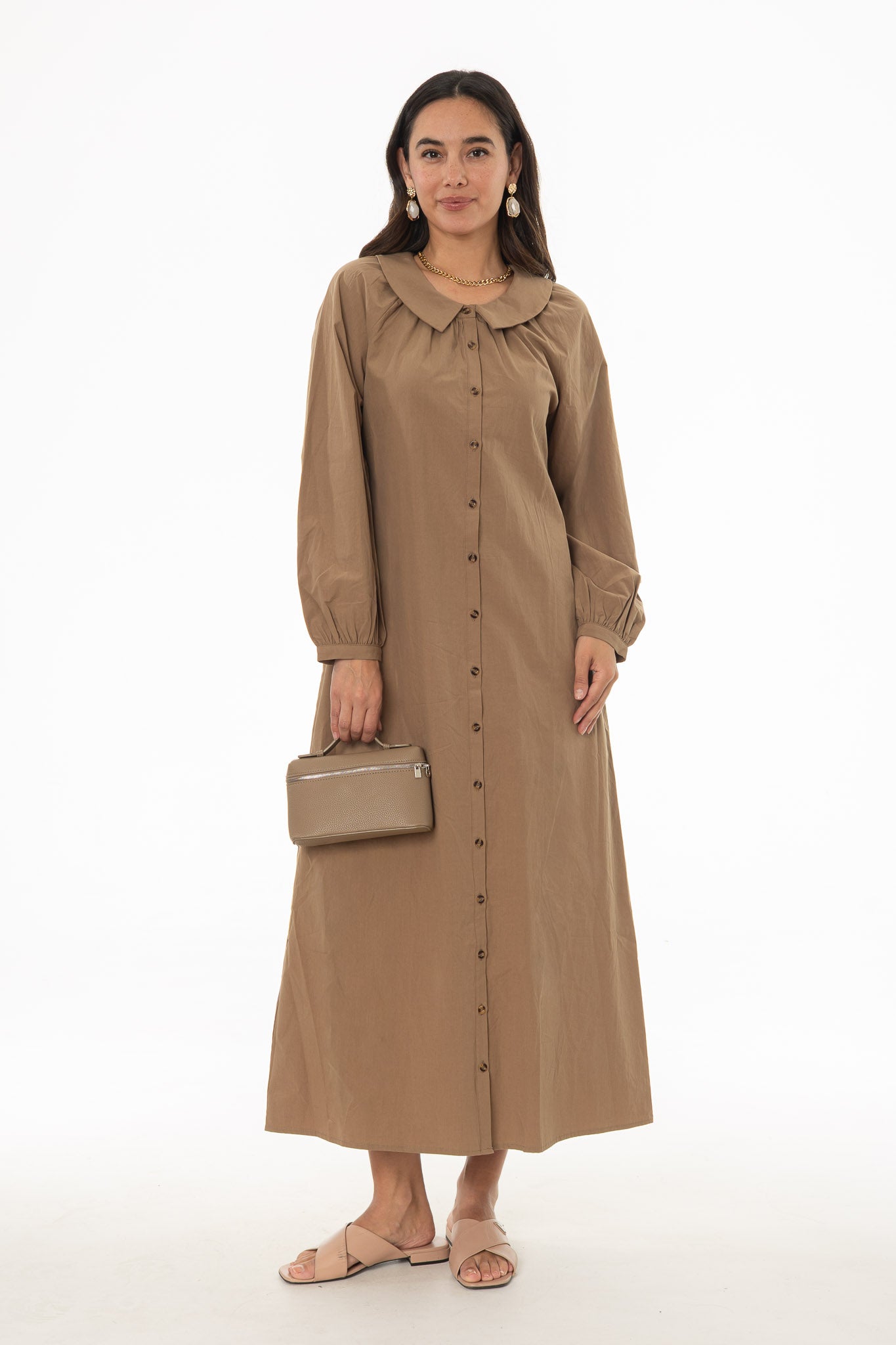 Mocha Peter Pan Collar Shirt Dress - Image 5