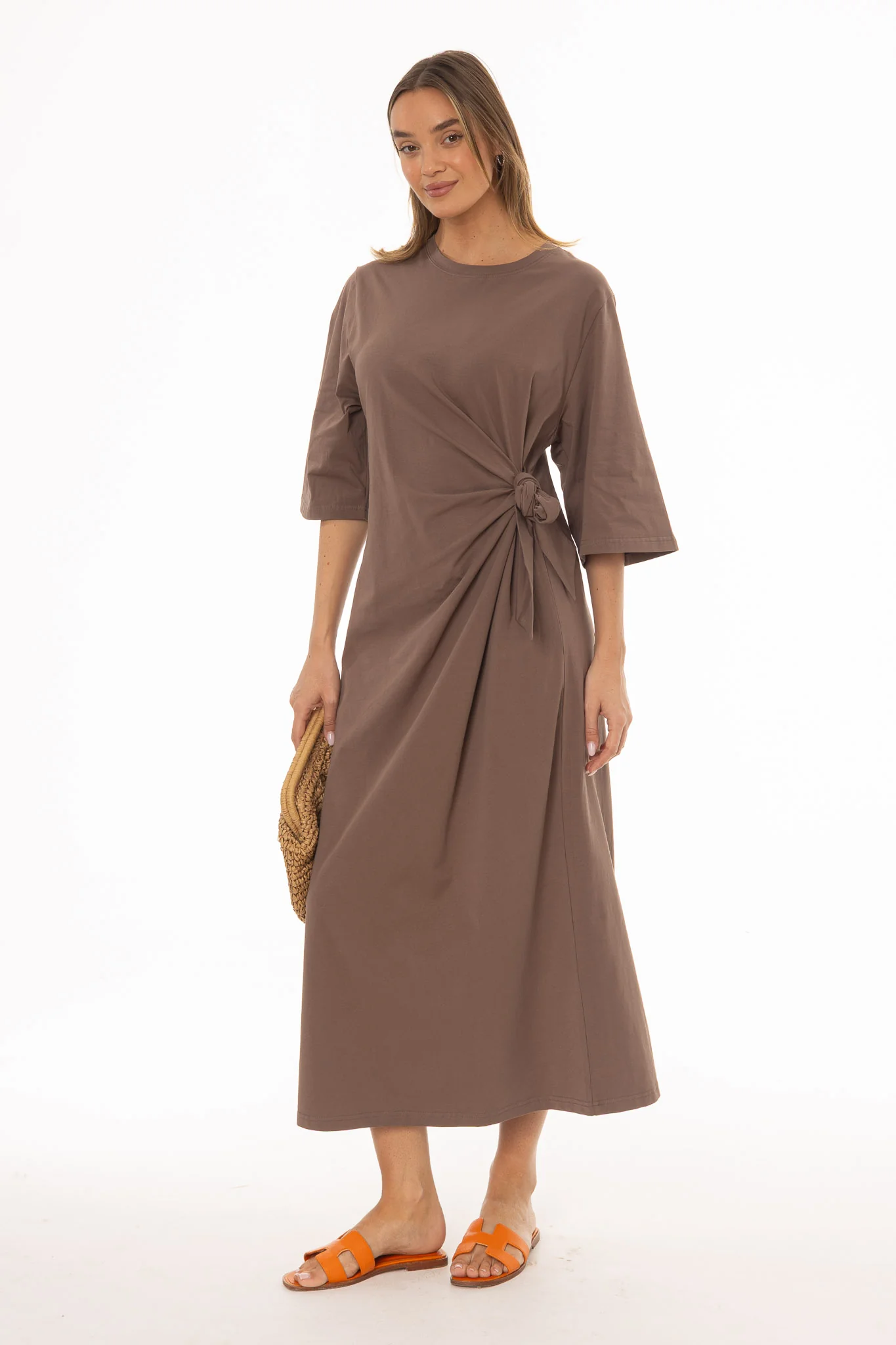 Mocha Side Tie T-Shirt Maxi Dress - Image 2