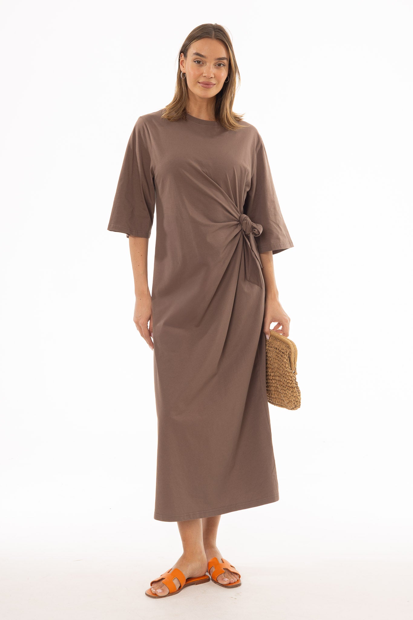 Mocha Side Tie T-Shirt Maxi Dress - Image 4