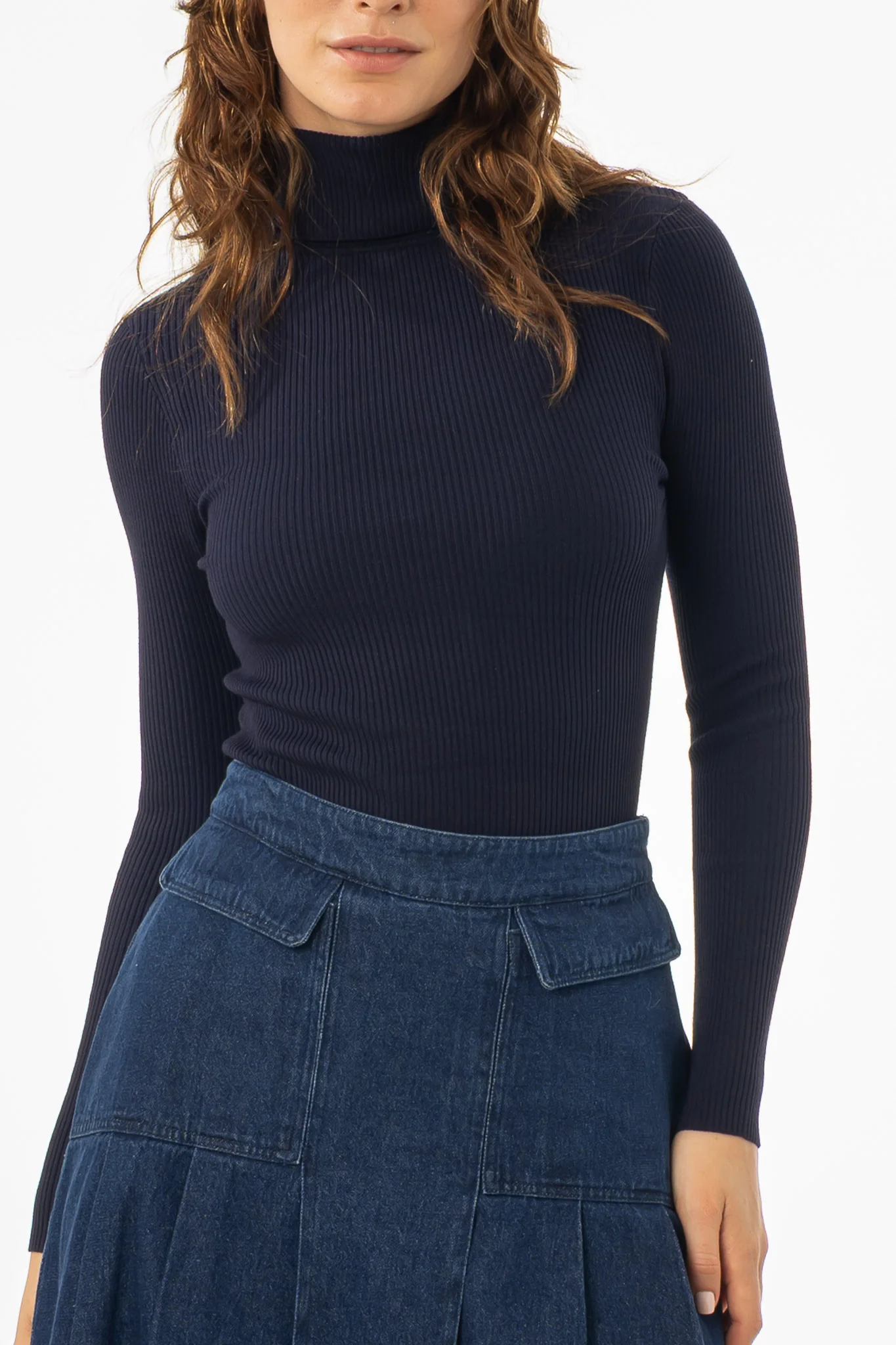 Navy Basic Ribbed Knit Turtleneck - Image 2