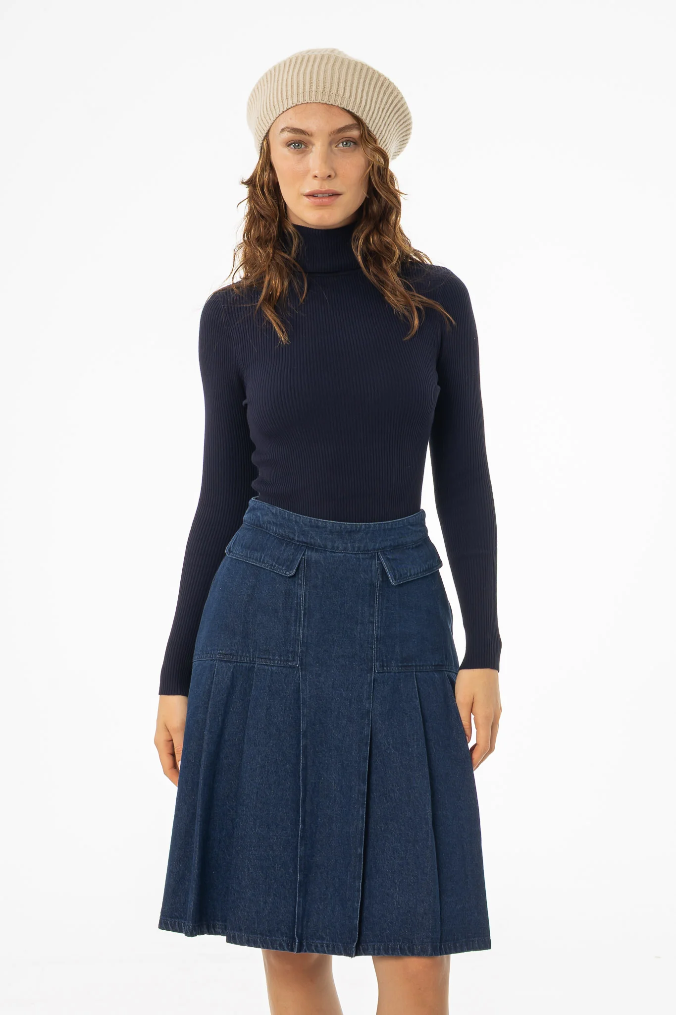 Navy Basic Ribbed Knit Turtleneck - Image 3