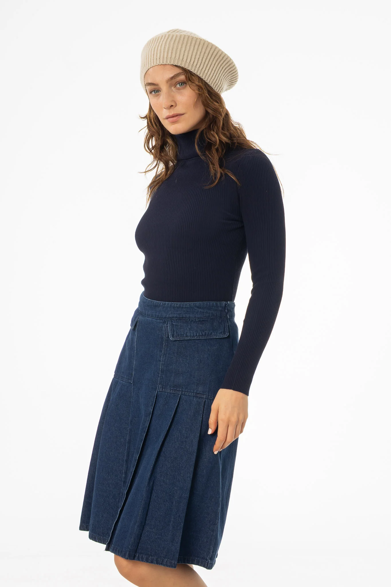 Navy Basic Ribbed Knit Turtleneck - Image 4