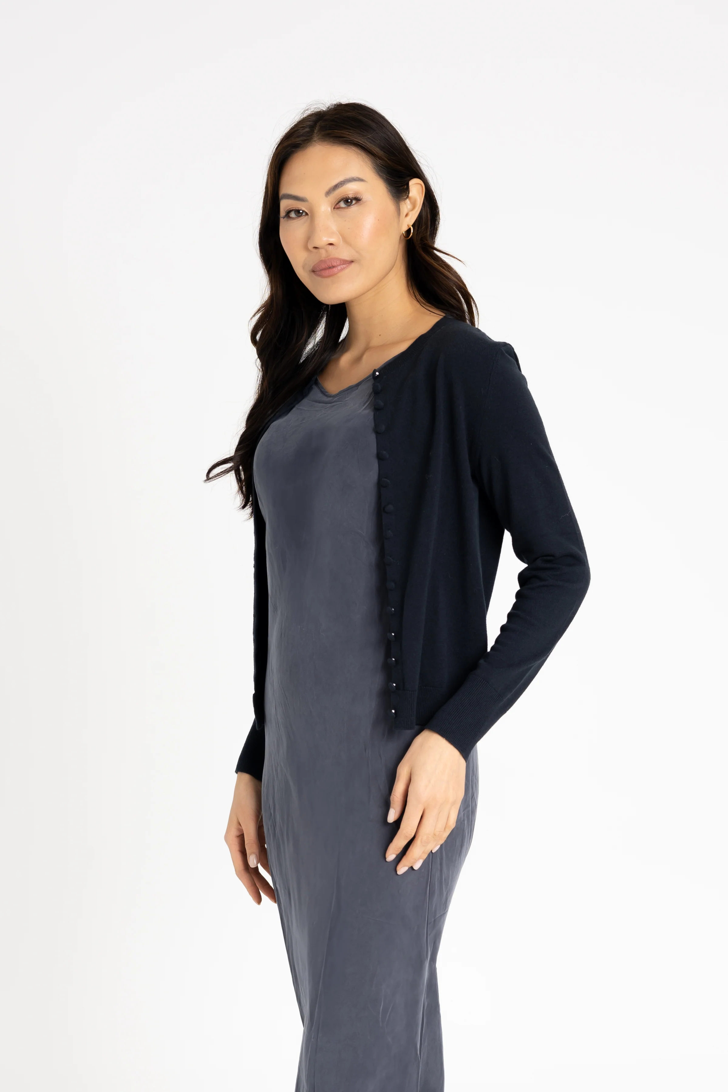 Navy Button Knit Cardigan - Image 2