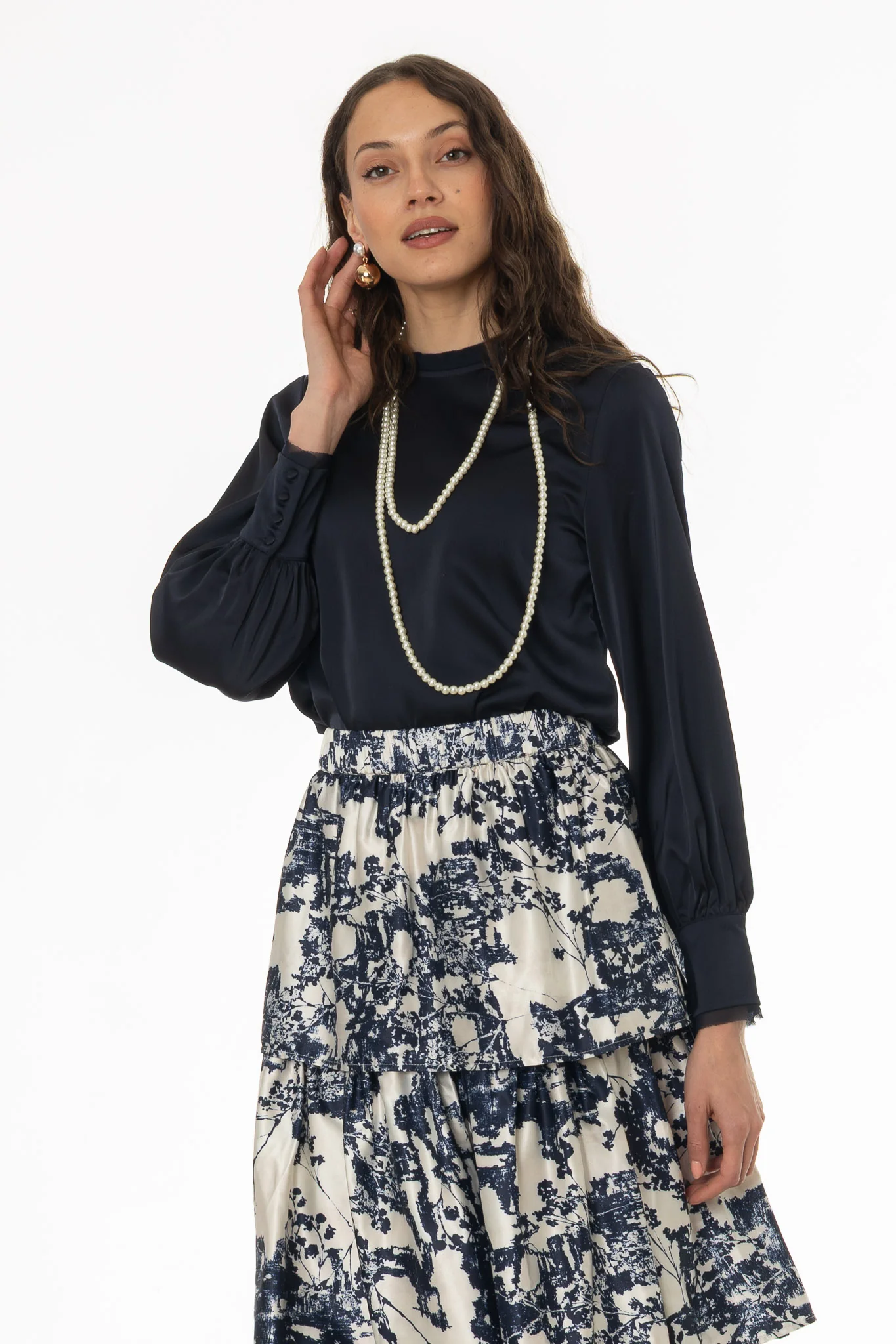 Navy Chiffon Edge Blouse - Image 3