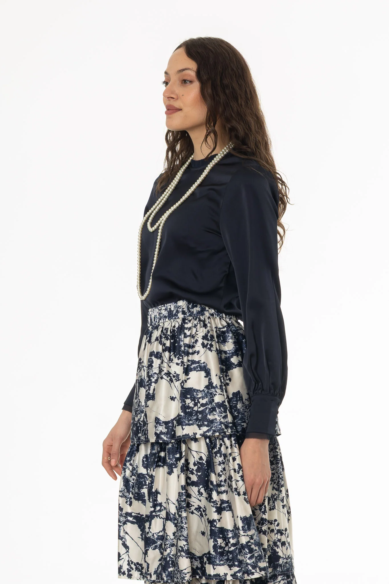 Navy Chiffon Edge Blouse - Image 4