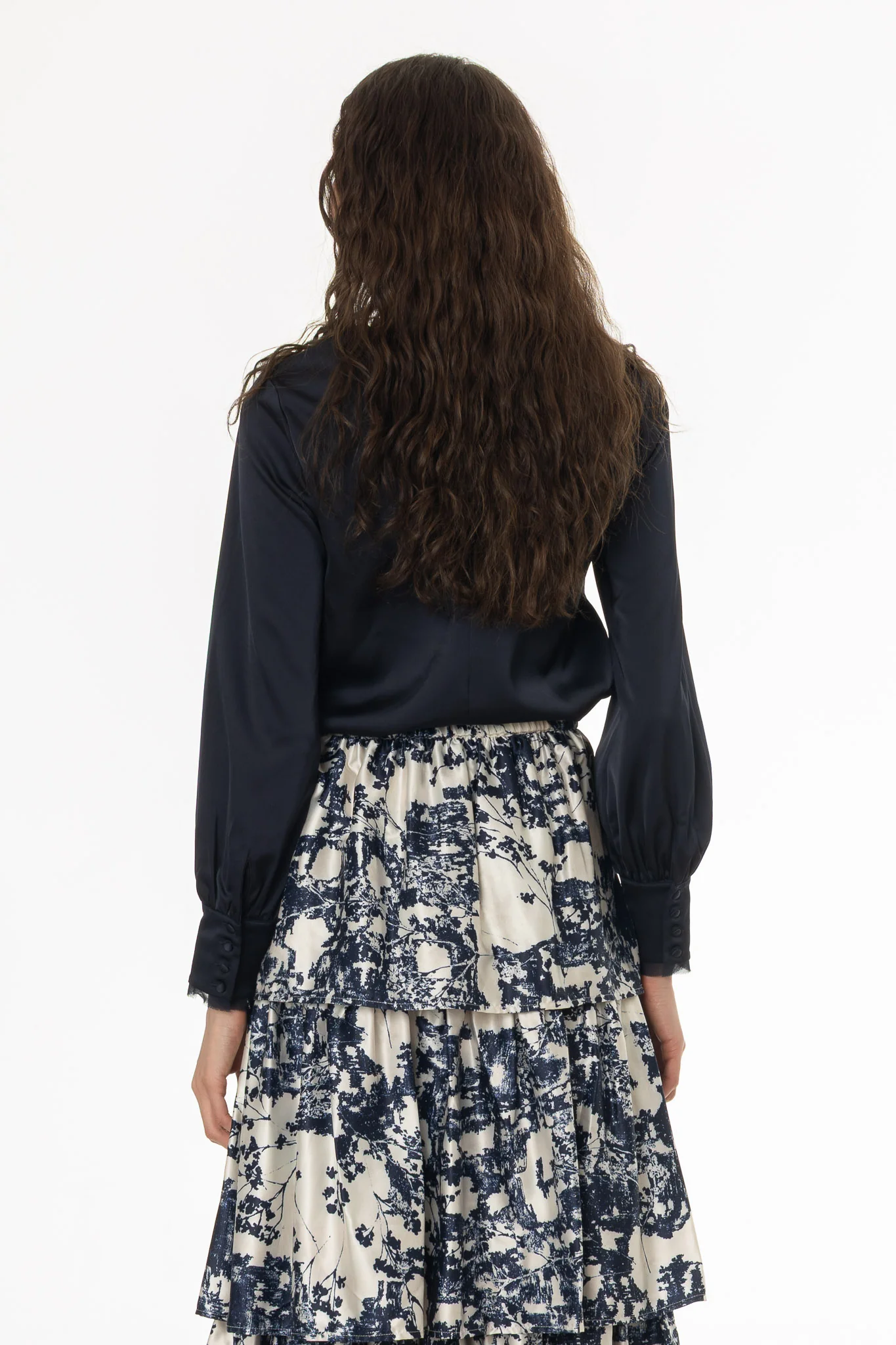Navy Chiffon Edge Blouse - Image 5