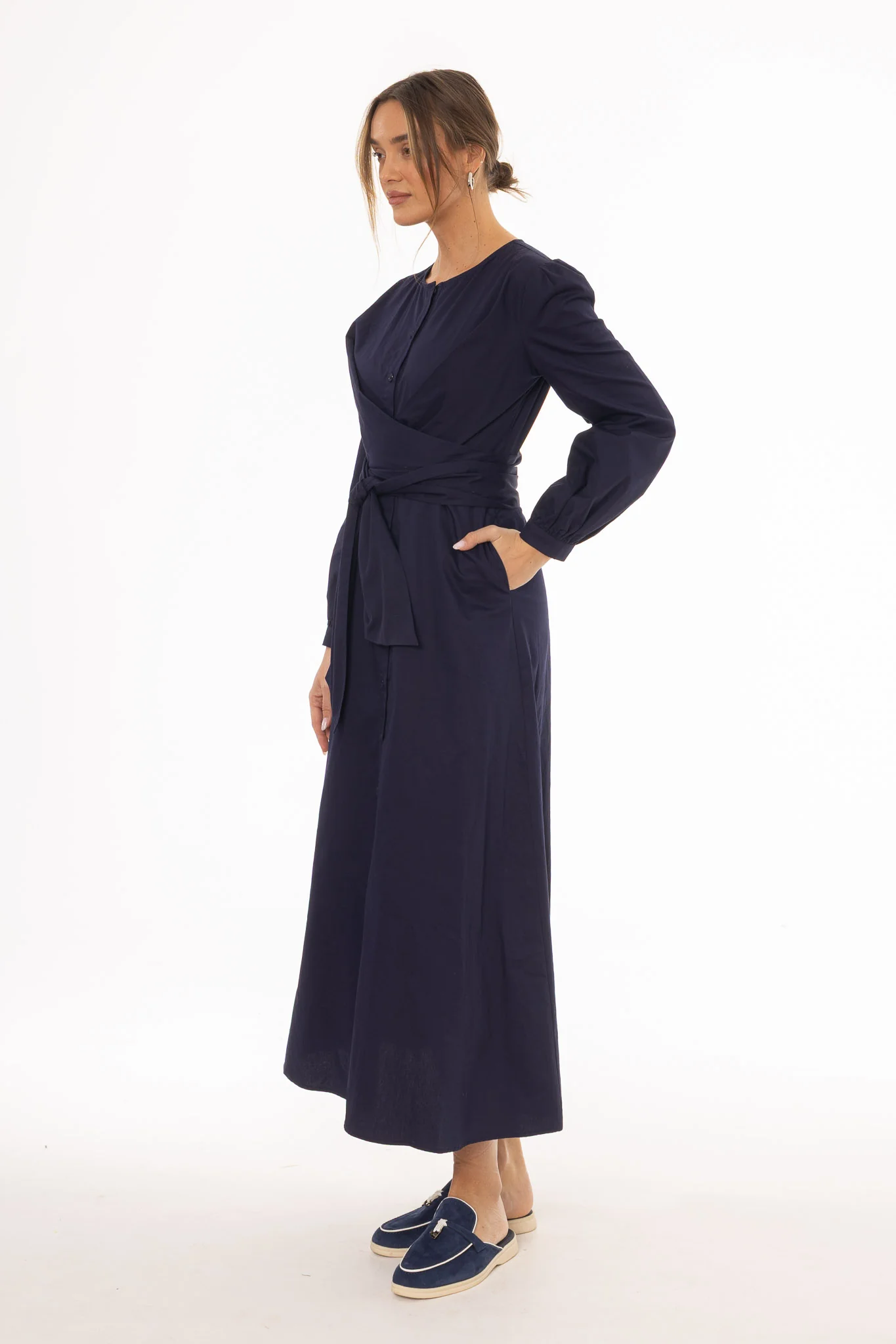 Navy Drape Cotton Maxi Dress - Image 3