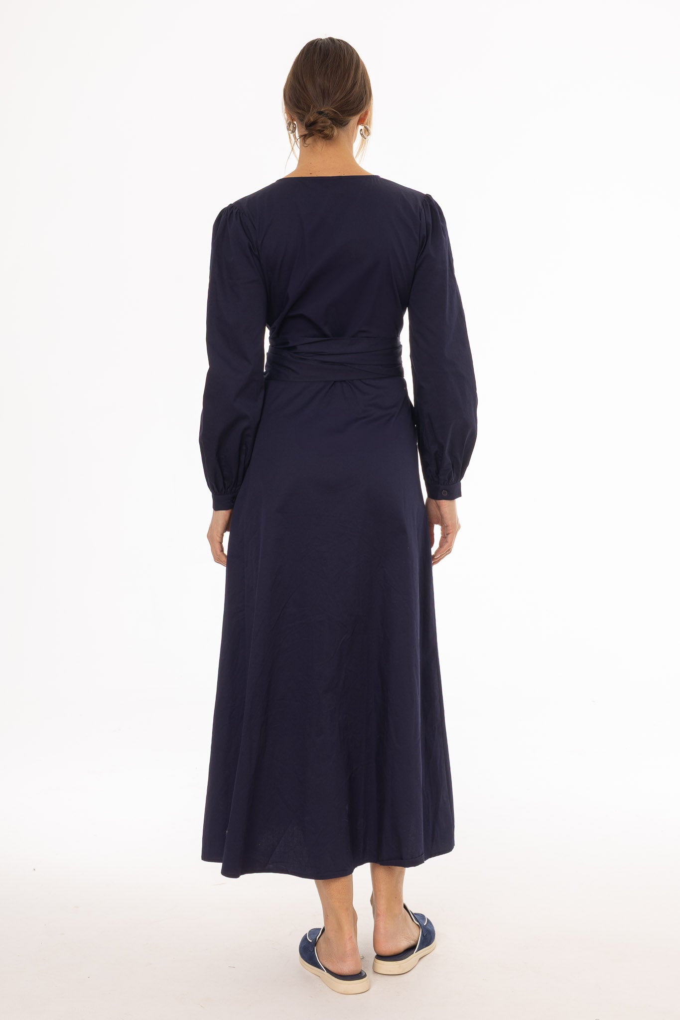 Navy Drape Cotton Maxi Dress - Image 4