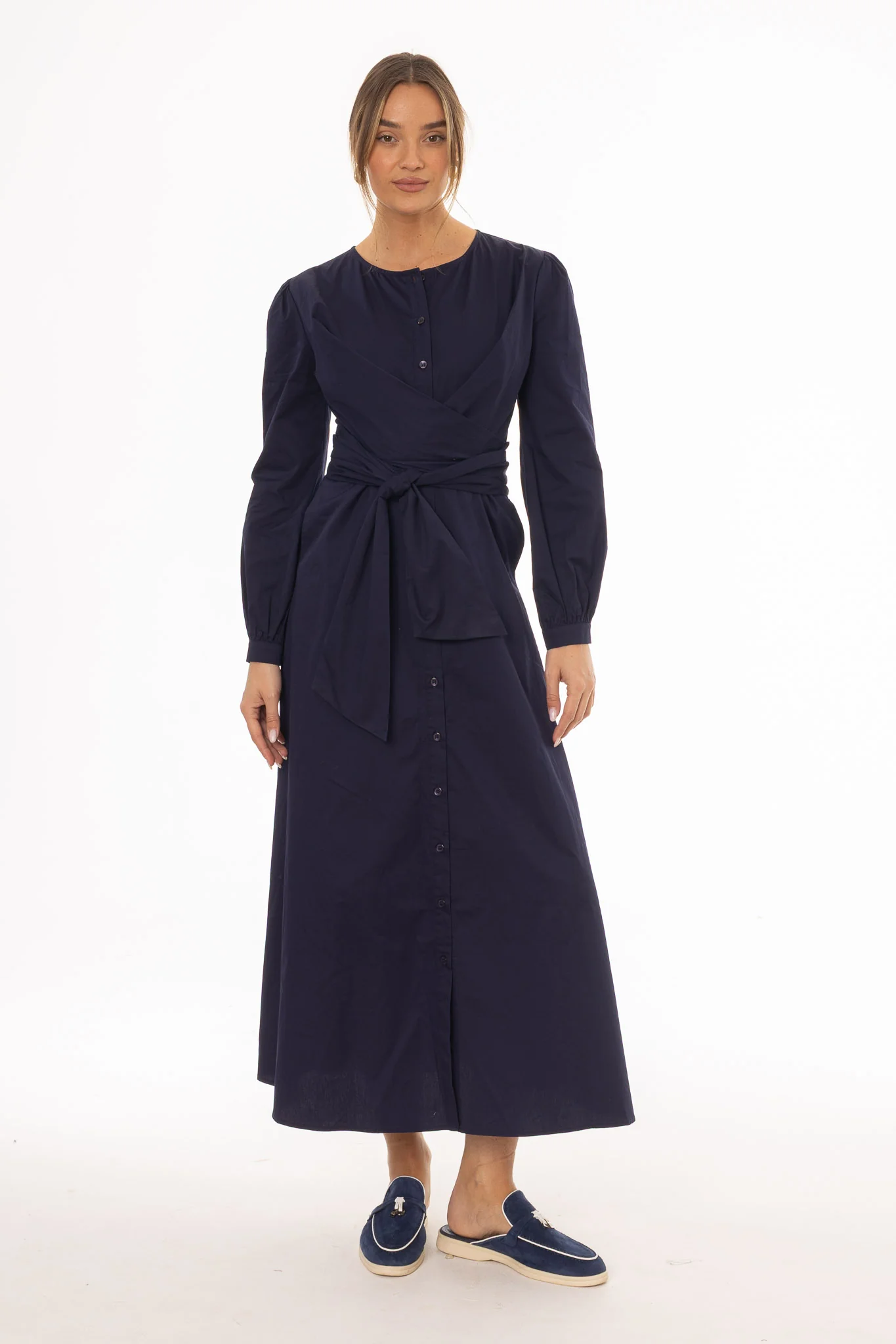 Navy Drape Cotton Maxi Dress - Image 5