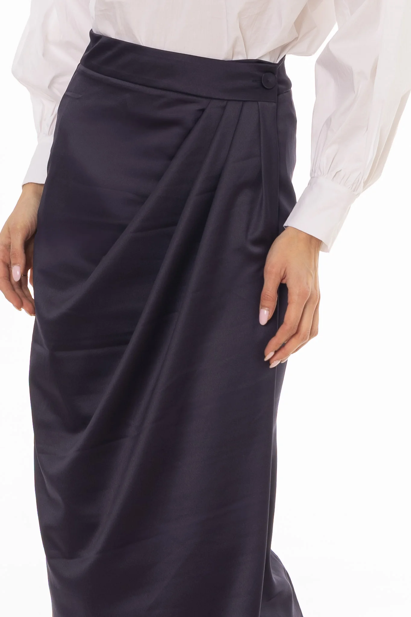 Navy Draped Wrap Maxi Skirt - Image 2