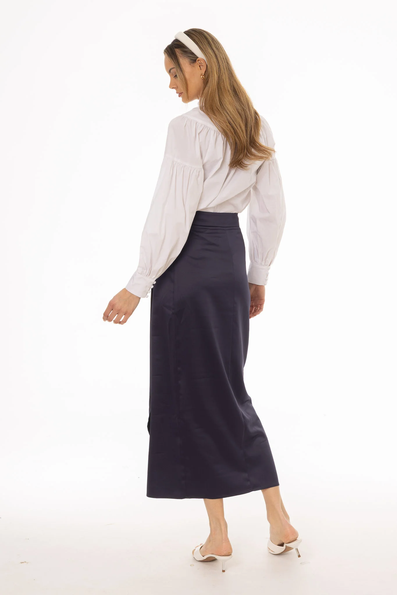Navy Draped Wrap Maxi Skirt - Image 4