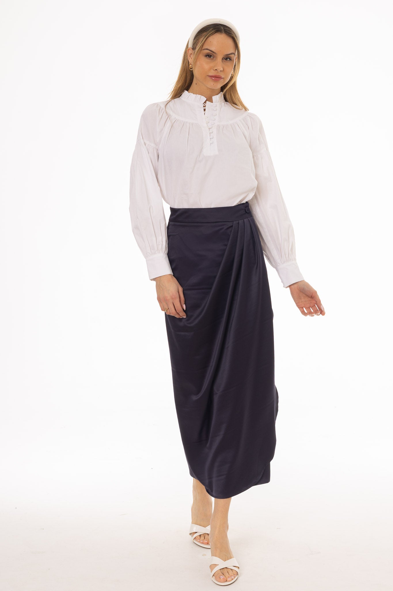 Navy Draped Wrap Maxi Skirt - Image 5