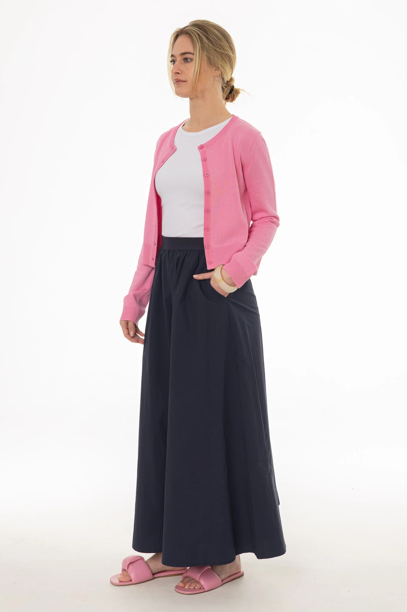Navy Elastic Cotton Maxi Skirt - Image 3