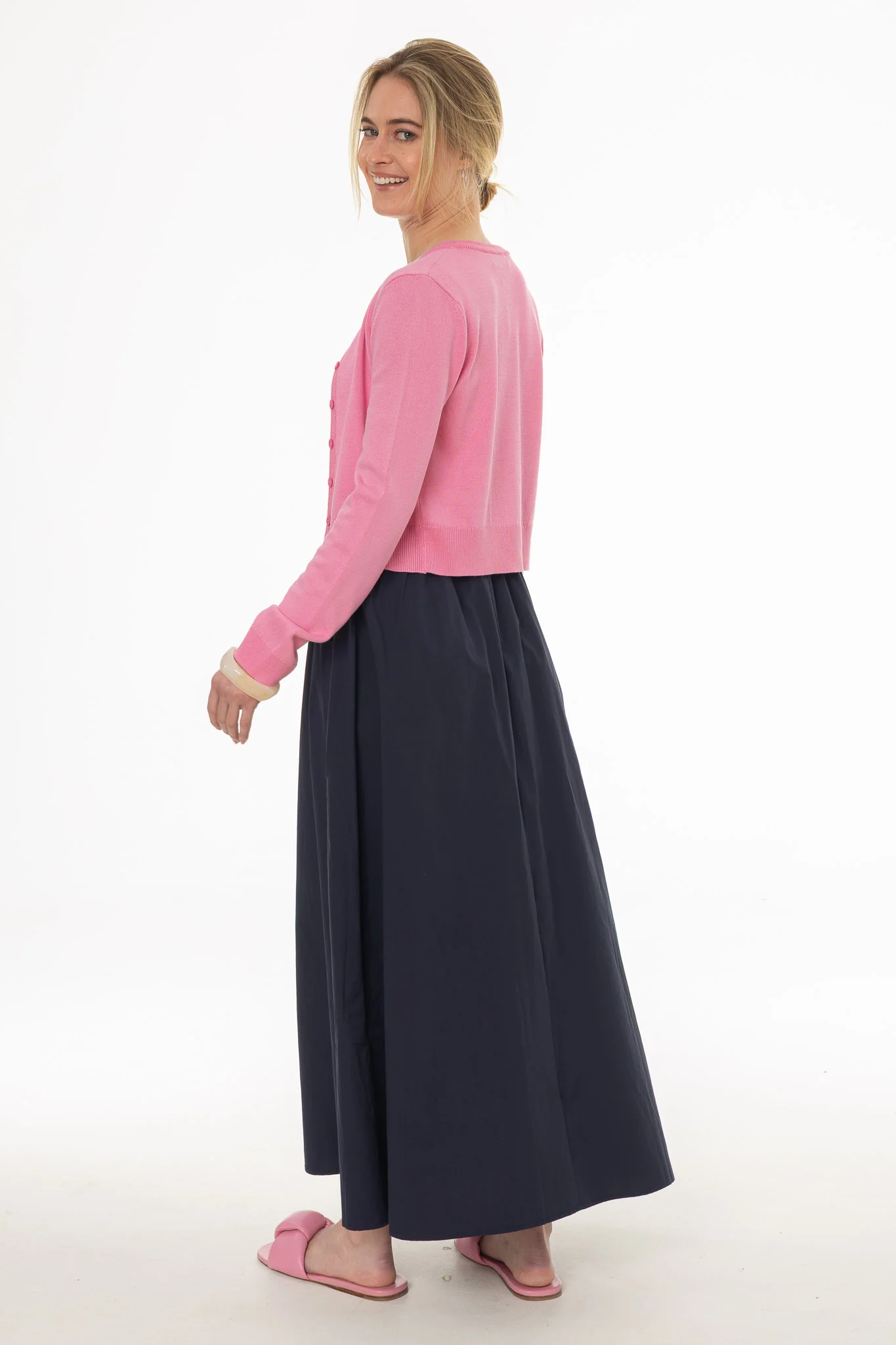 Navy Elastic Cotton Maxi Skirt - Image 4