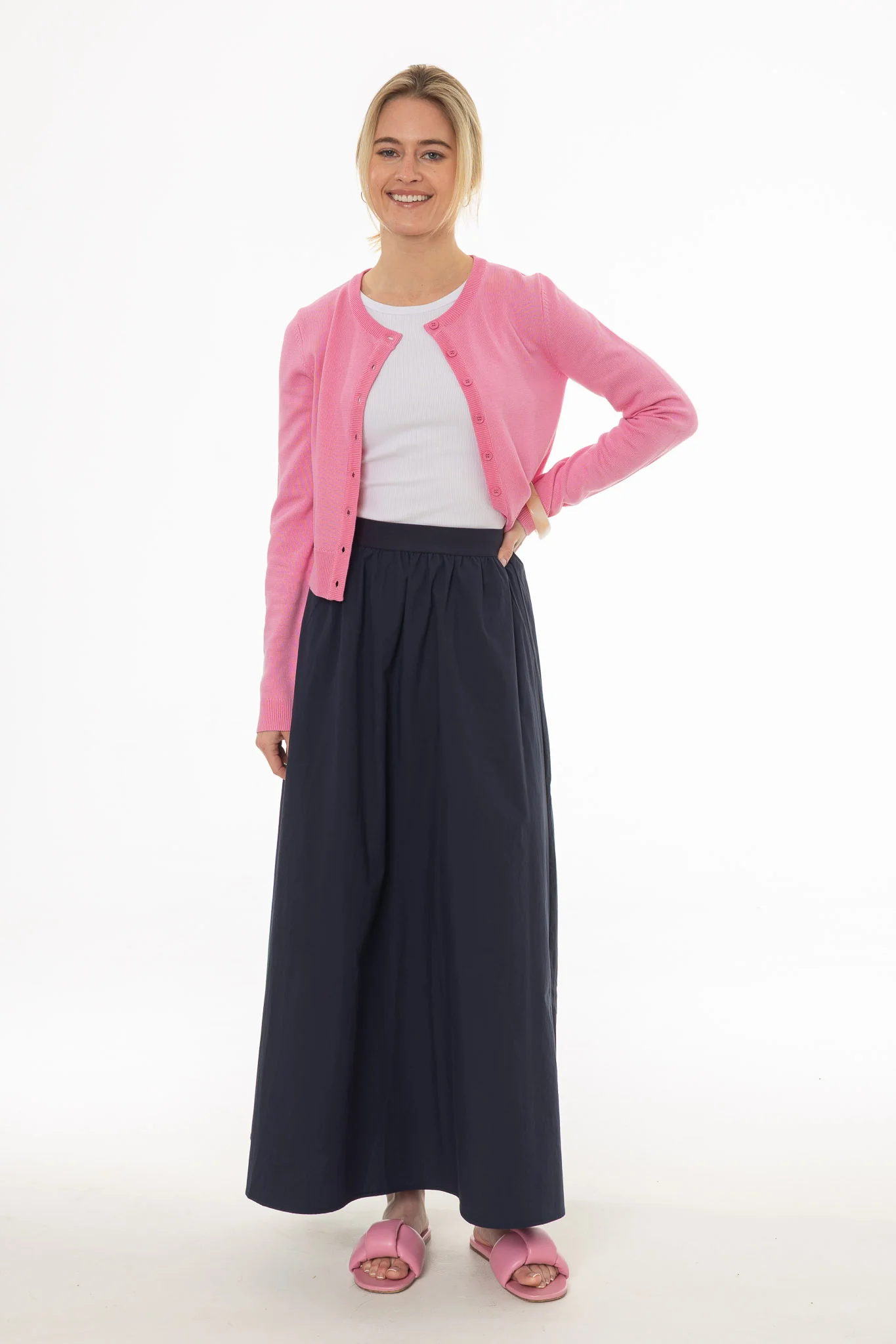 Navy Elastic Cotton Maxi Skirt - Image 5
