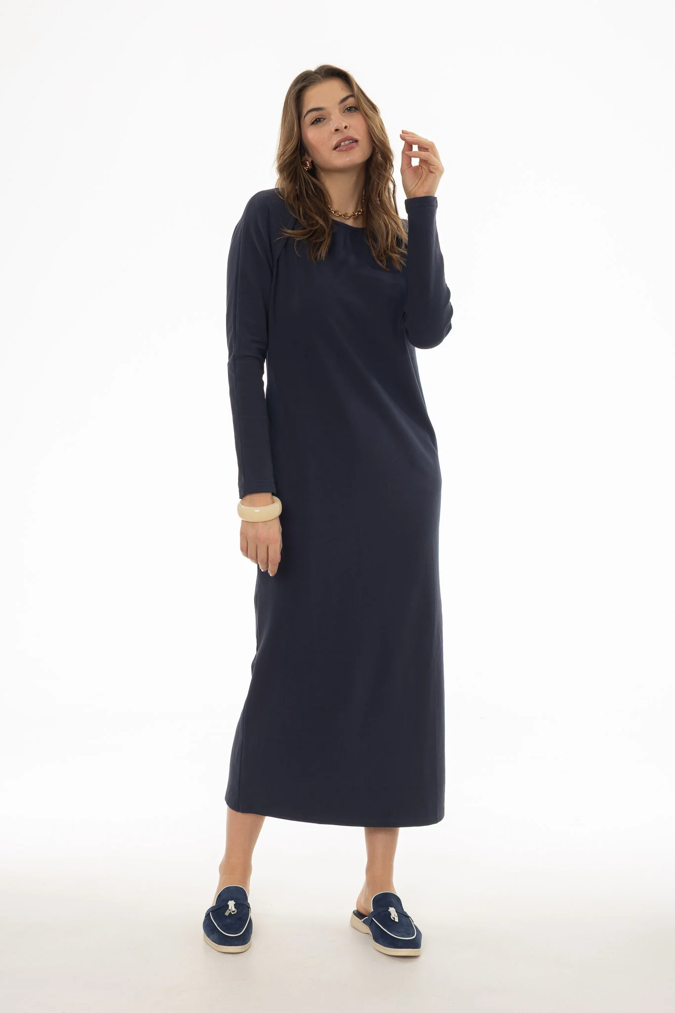 Navy Faux Shrug Maxi Dress