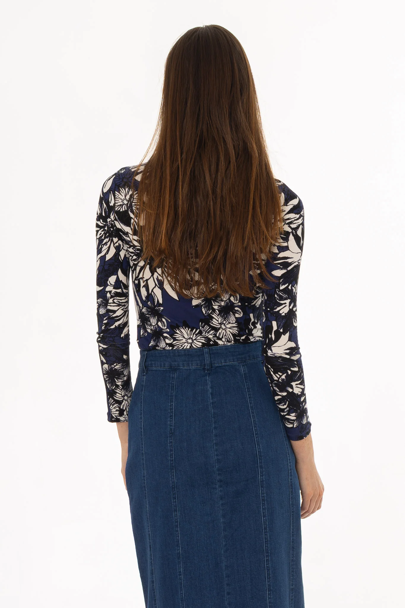 Navy Floral Printed Round Neck T-Shirt - Image 3