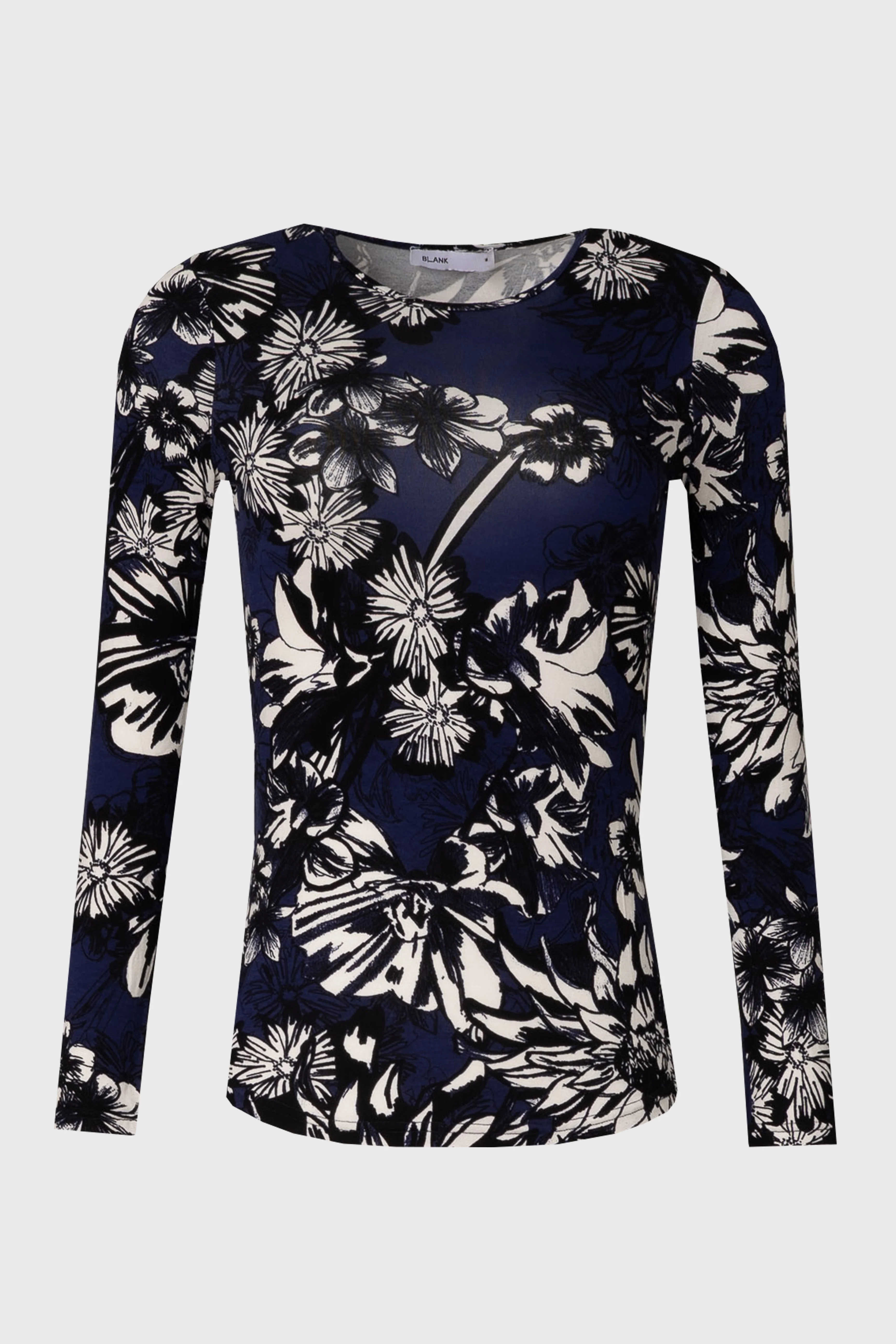 Navy Floral Printed Round Neck T-Shirt - Image 5