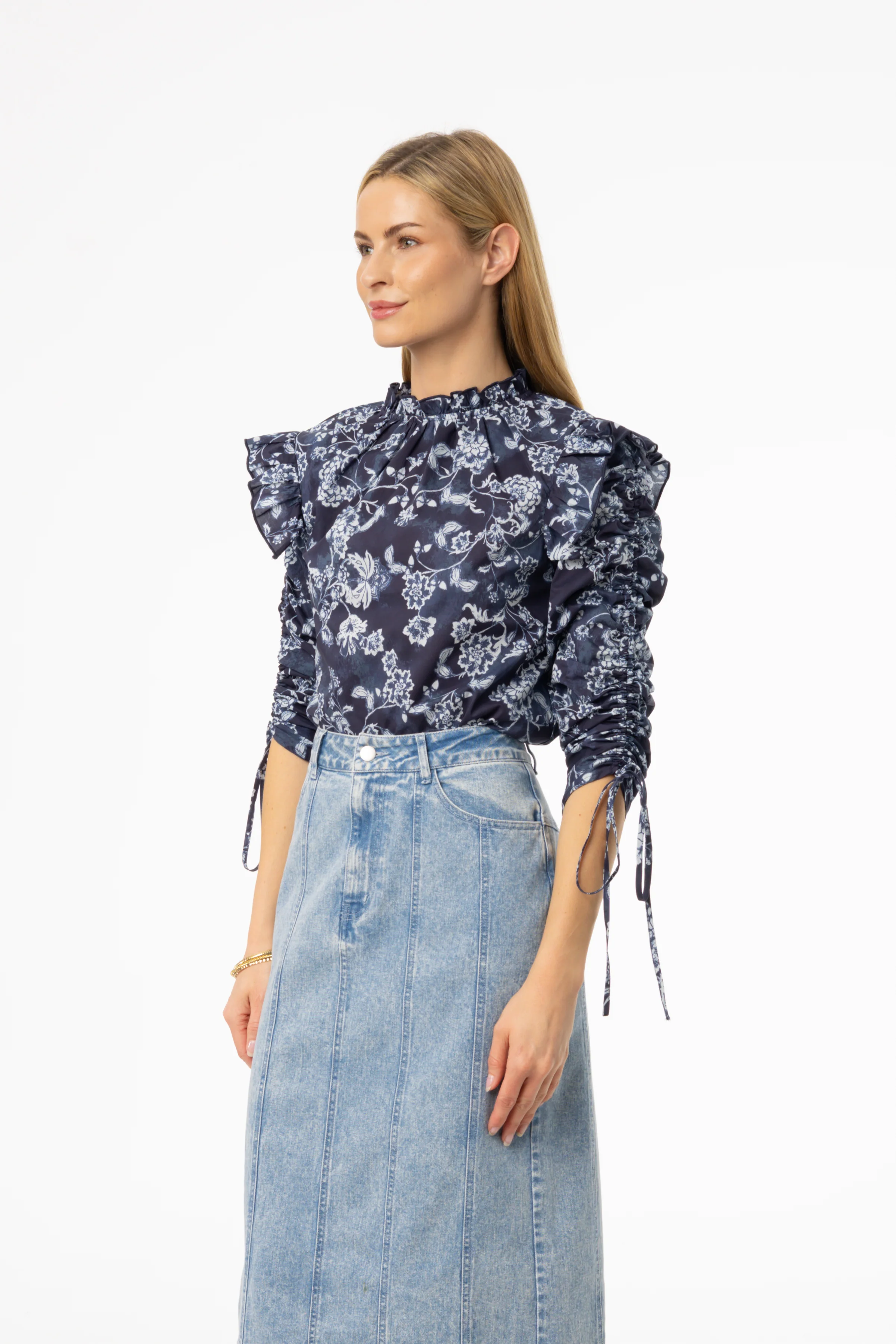 Navy Floral Ruffle Blouse - Image 2