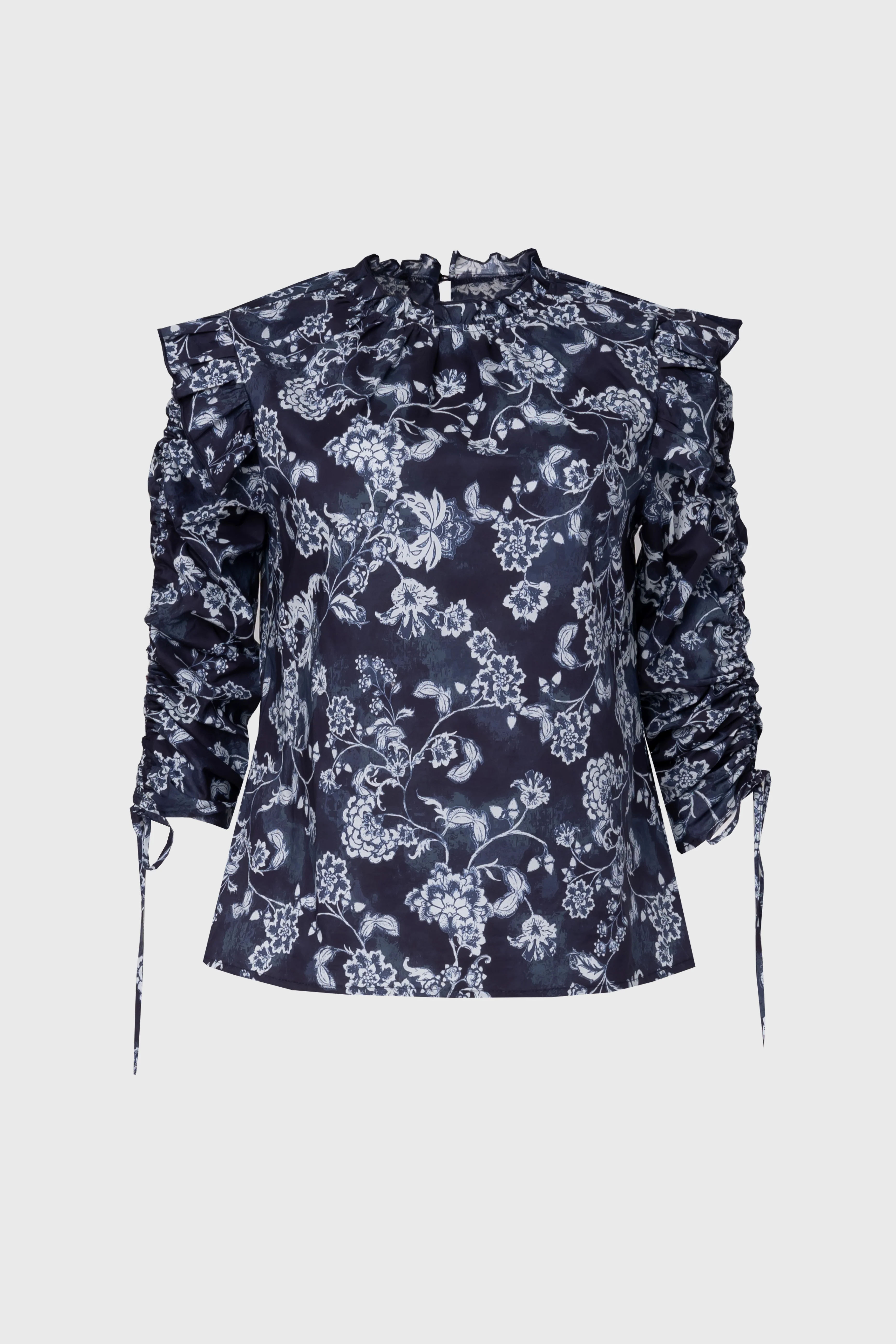 Navy Floral Ruffle Blouse - Image 5
