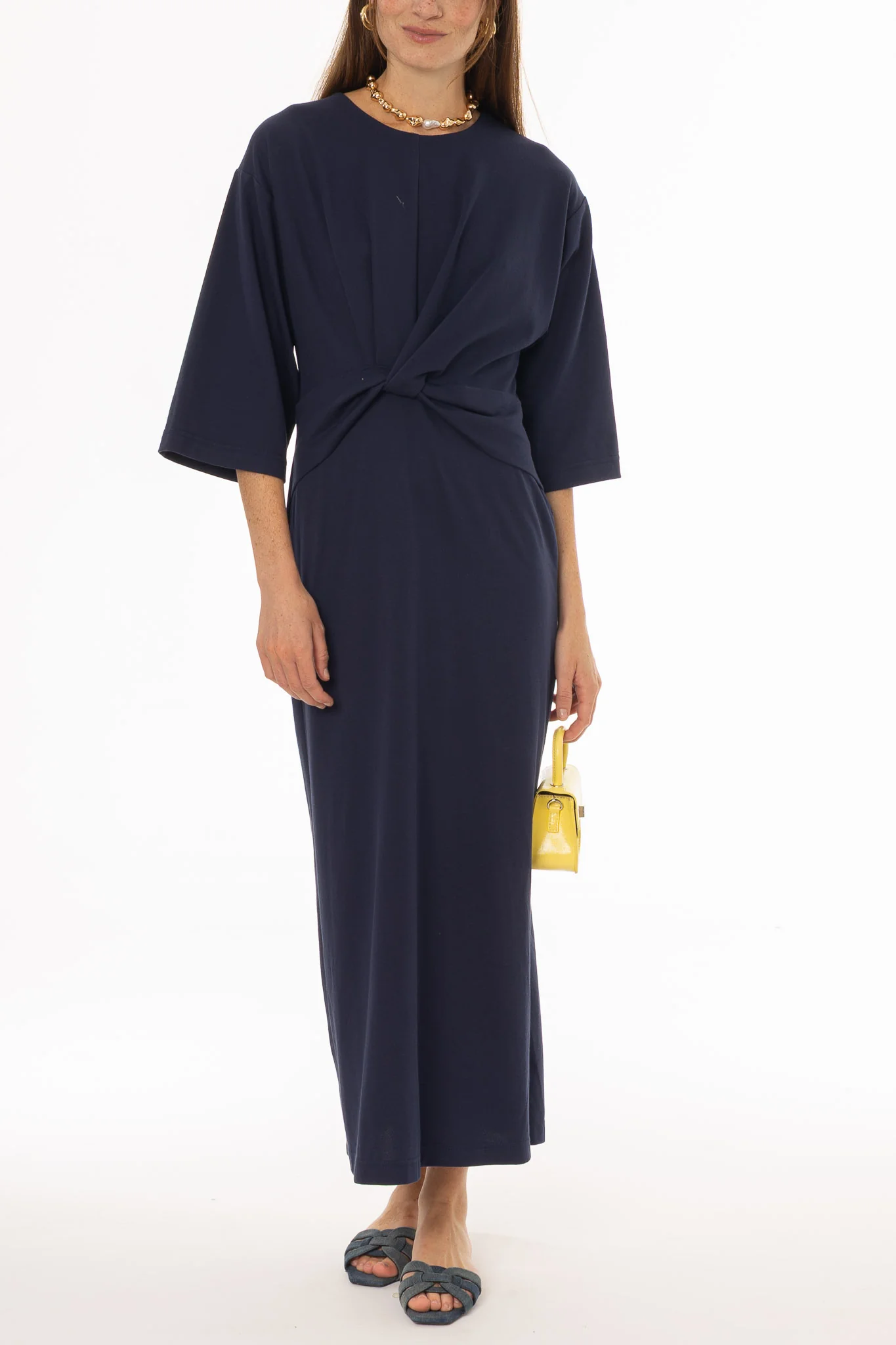 Navy Front Tie Knot Maxi Dress - Image 2