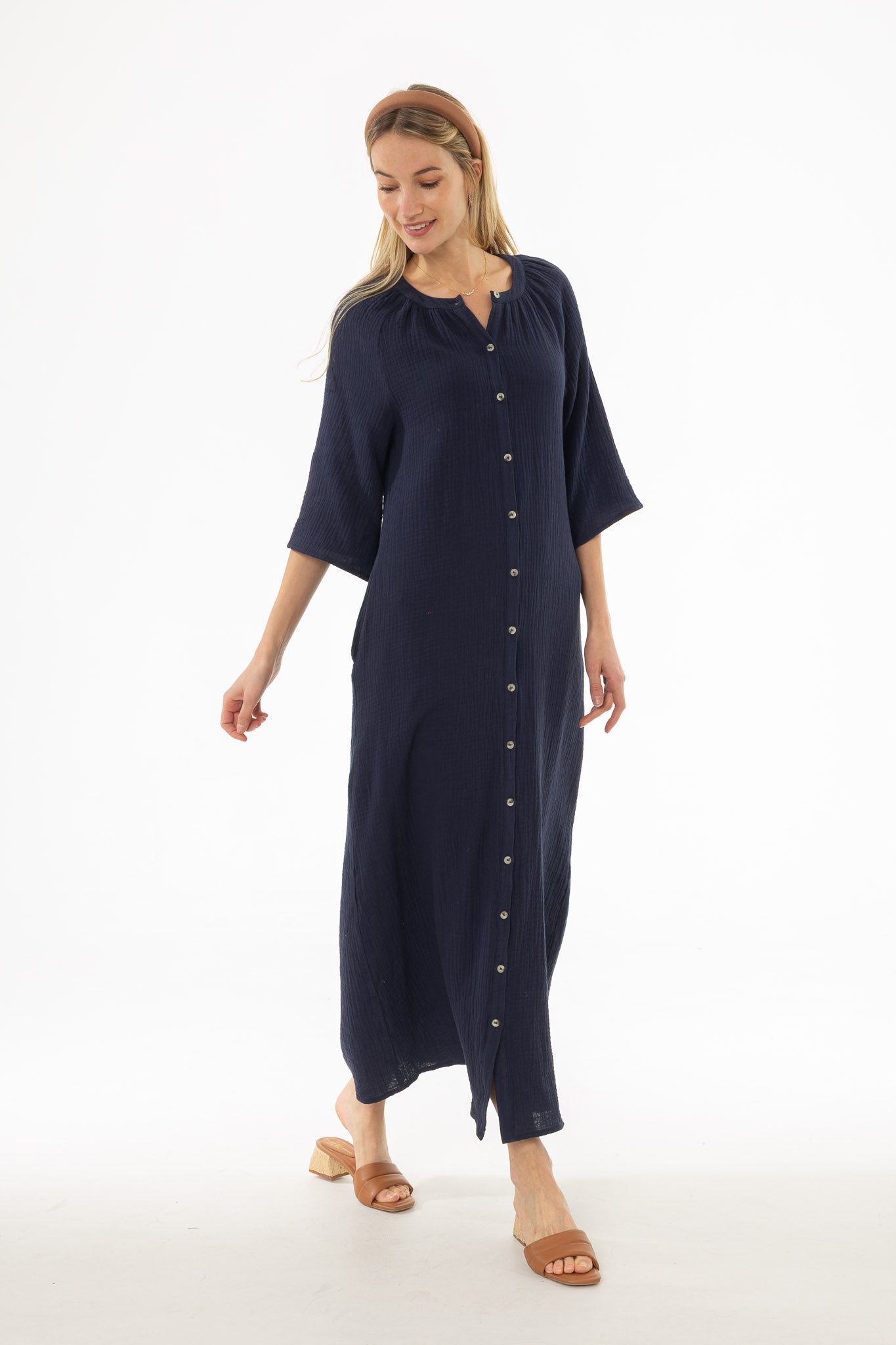 Navy Gauze Flare Sleeve Maxi Dress - Image 2