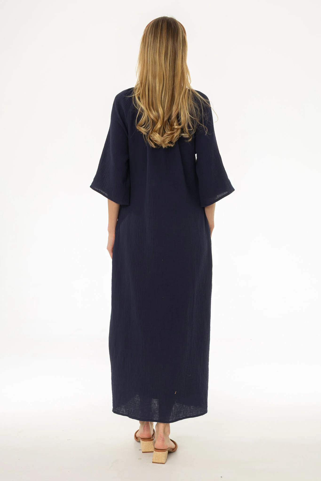 Navy Gauze Flare Sleeve Maxi Dress - Image 4