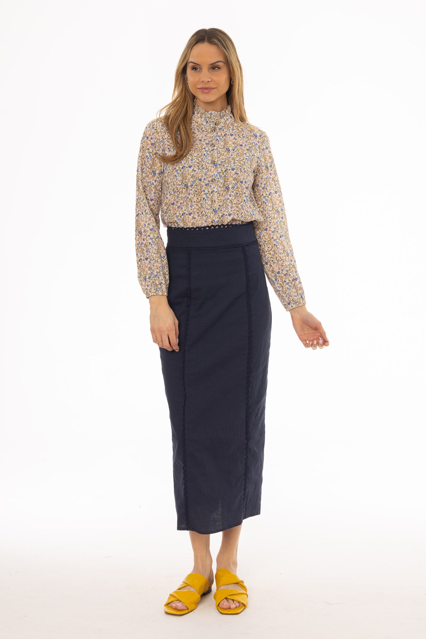 Navy Lace Trim Maxi Skirt - Image 5