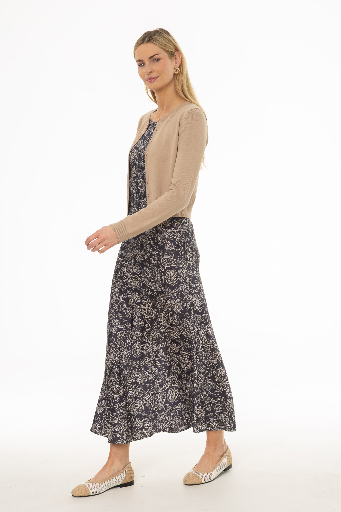 Navy Paisley Printed Slip Dress - Image 2