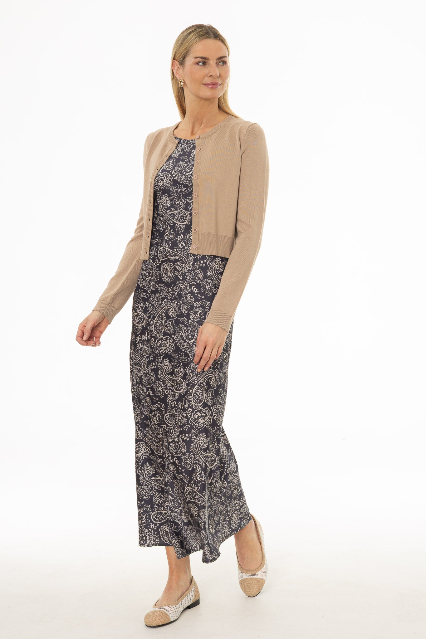 Navy Paisley Printed Slip Dress - Image 4