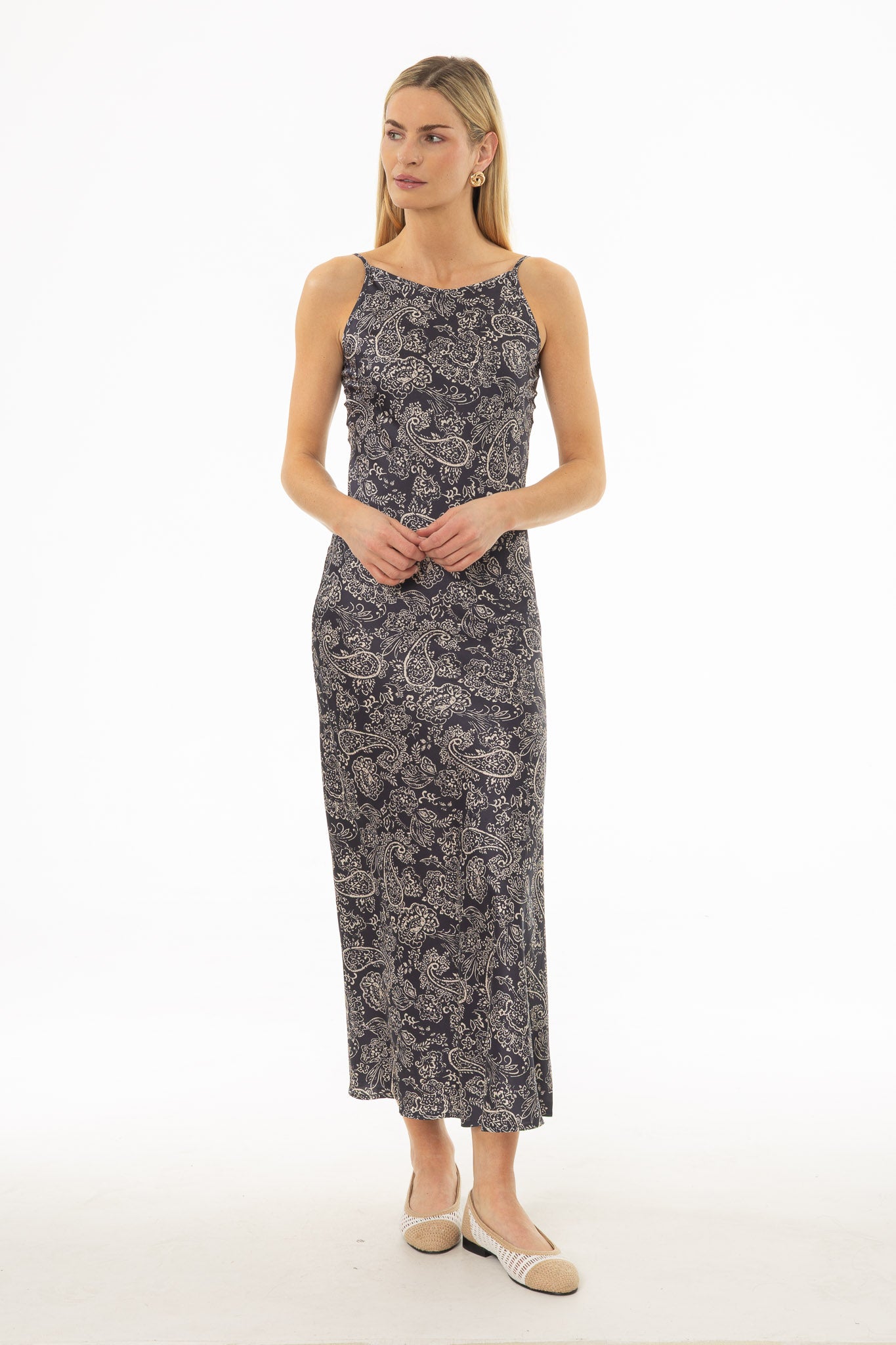 Navy Paisley Printed Slip Dress - Image 5
